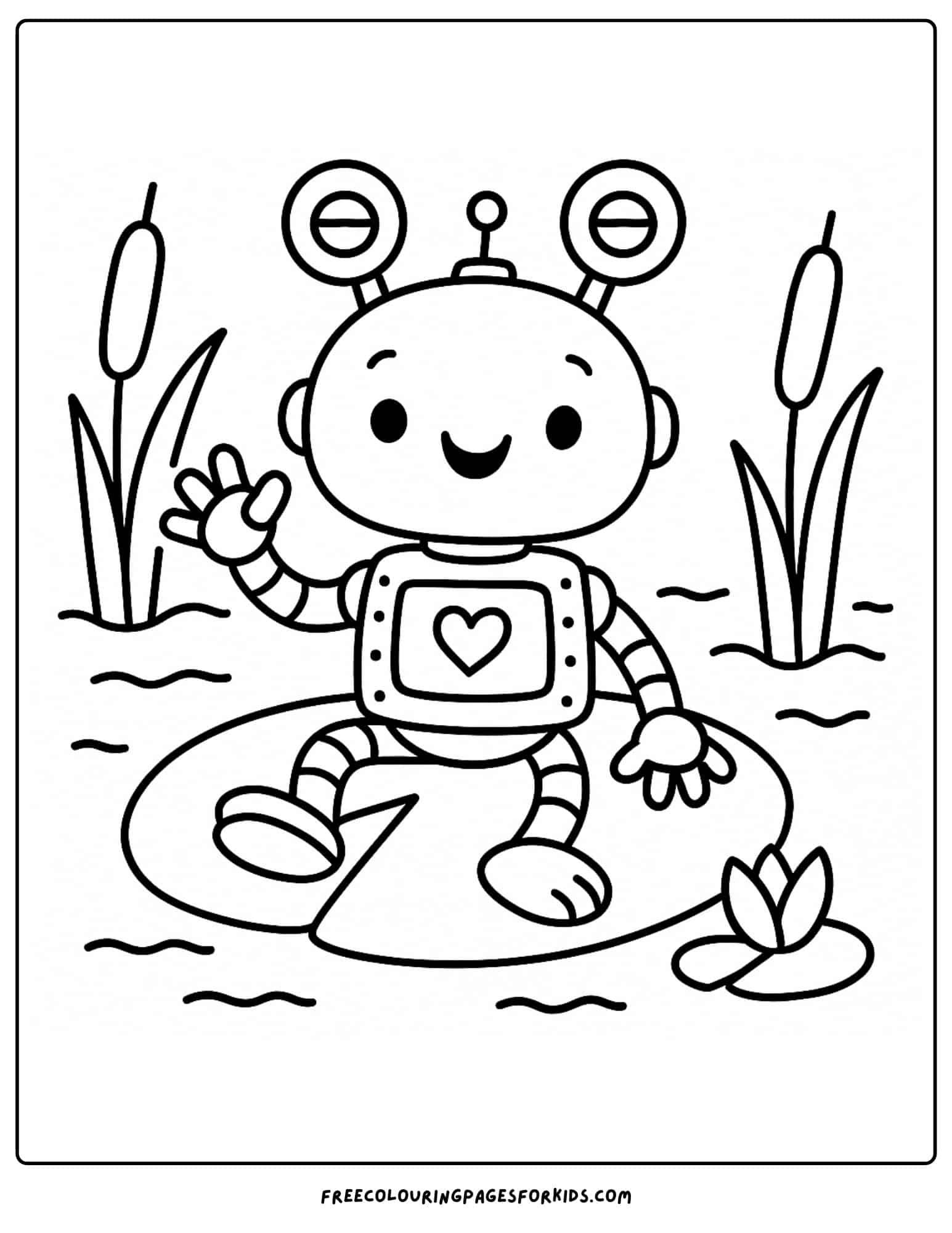 a robot frog on a lilypad