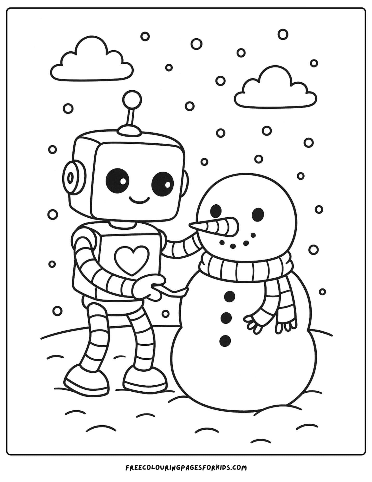 a robot making a snowman