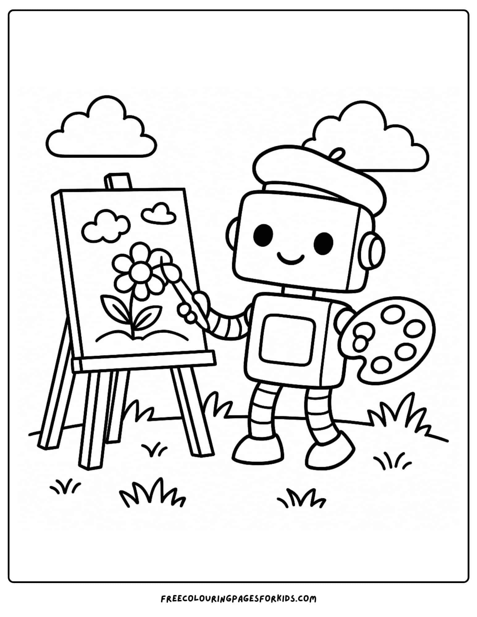 a robot painting a picture