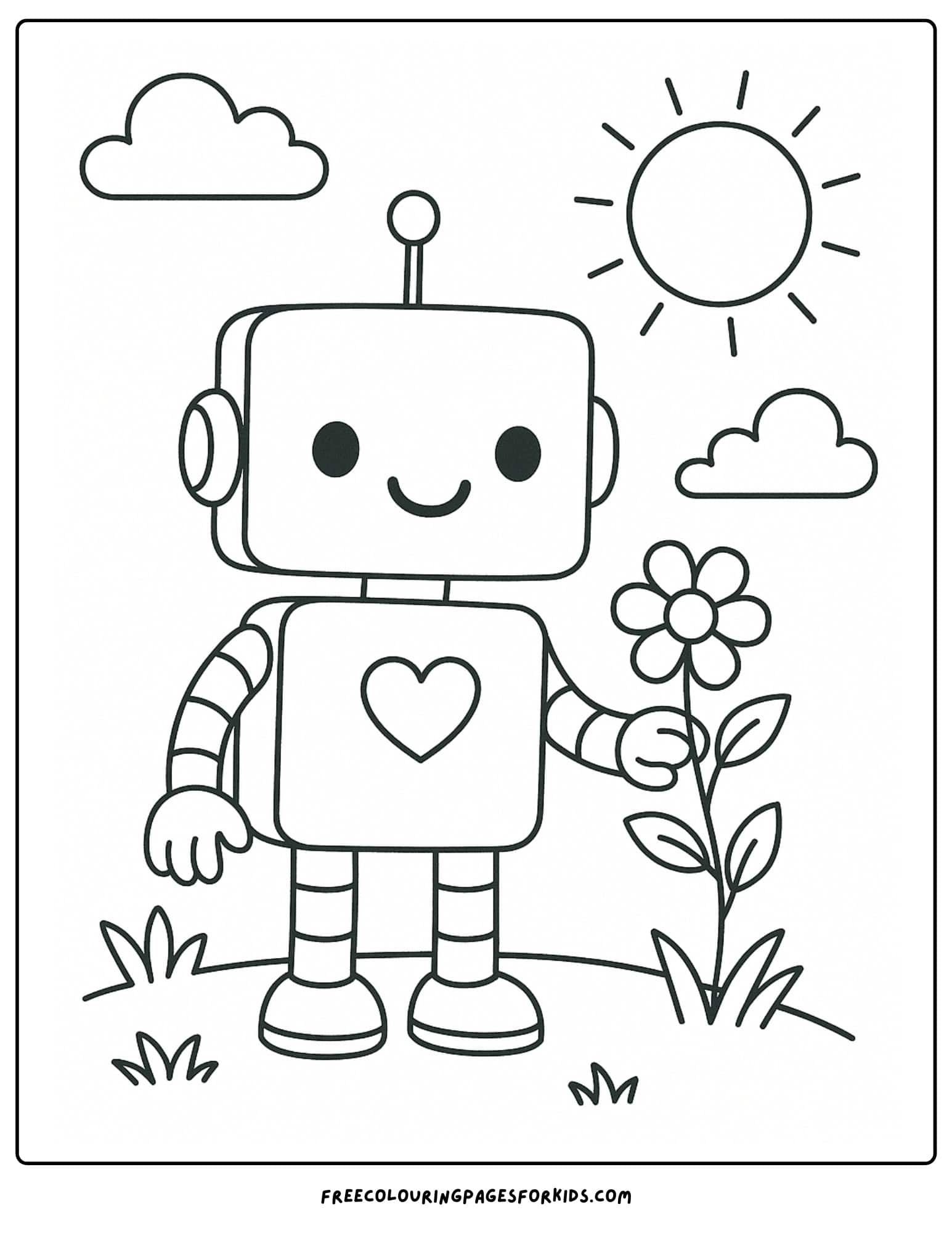 a robot picking a flower in a field