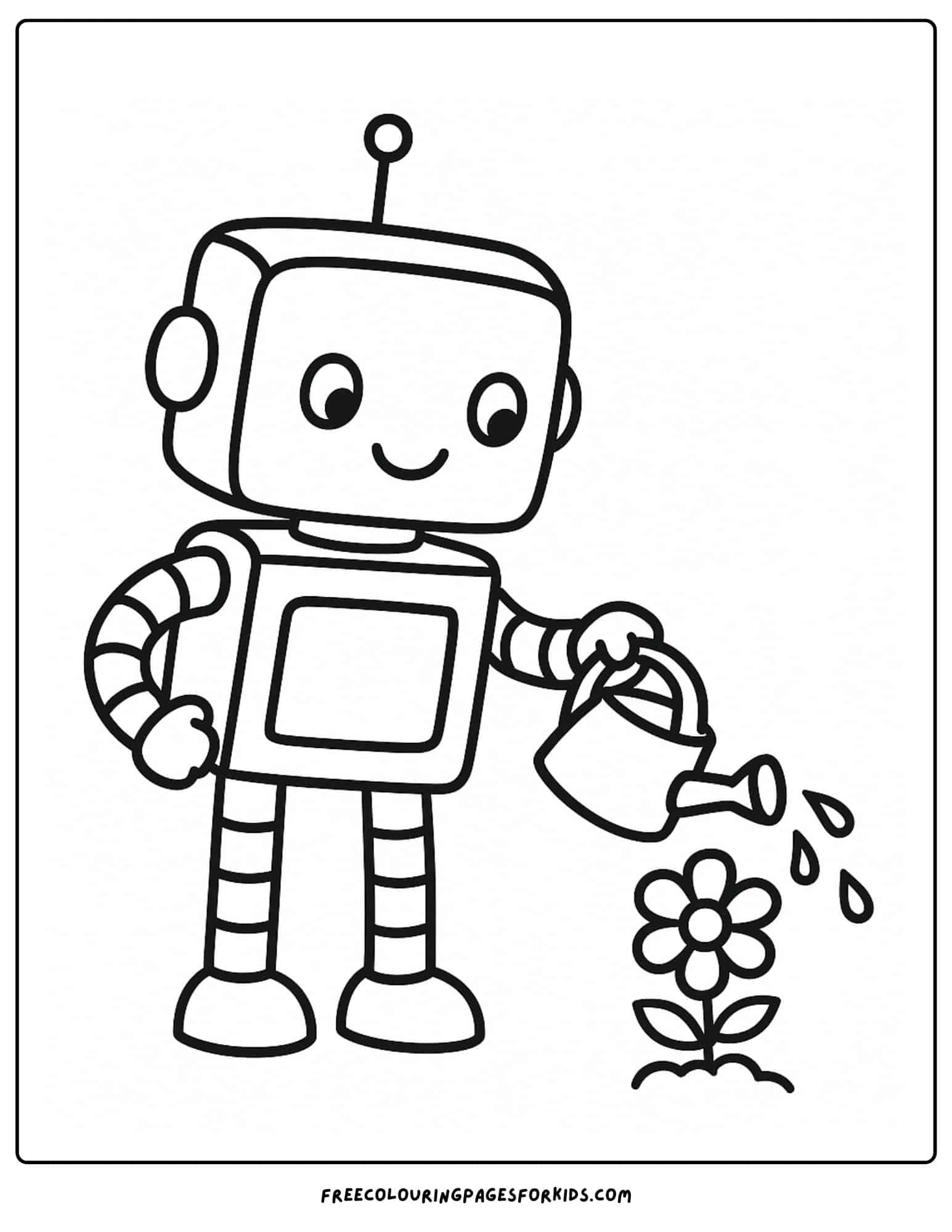 a robot watering flowers