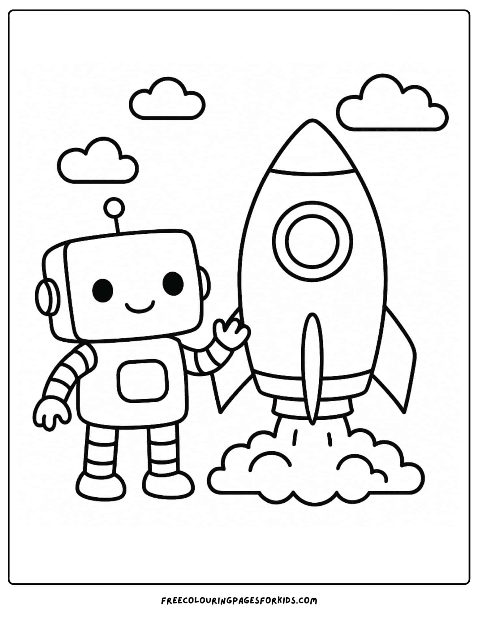 a robot watching a rocket take off