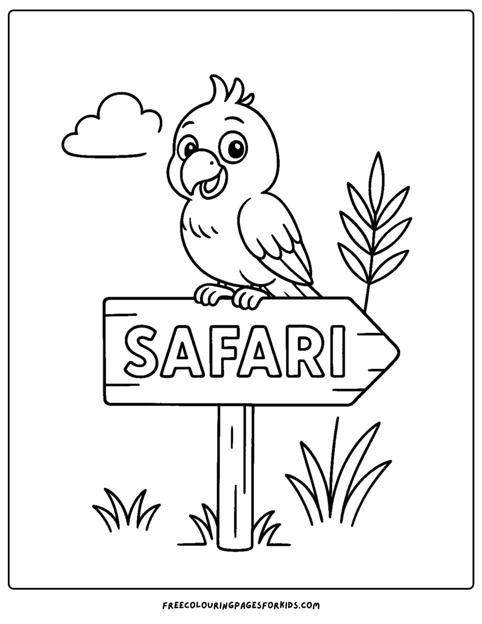 a parrot on a safari sign