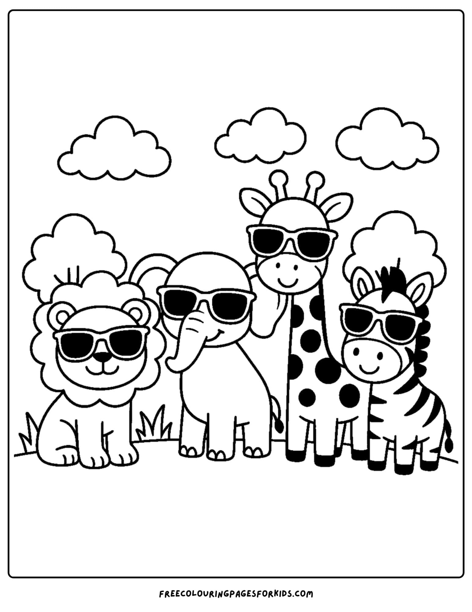 safari animals wearing sunglasses