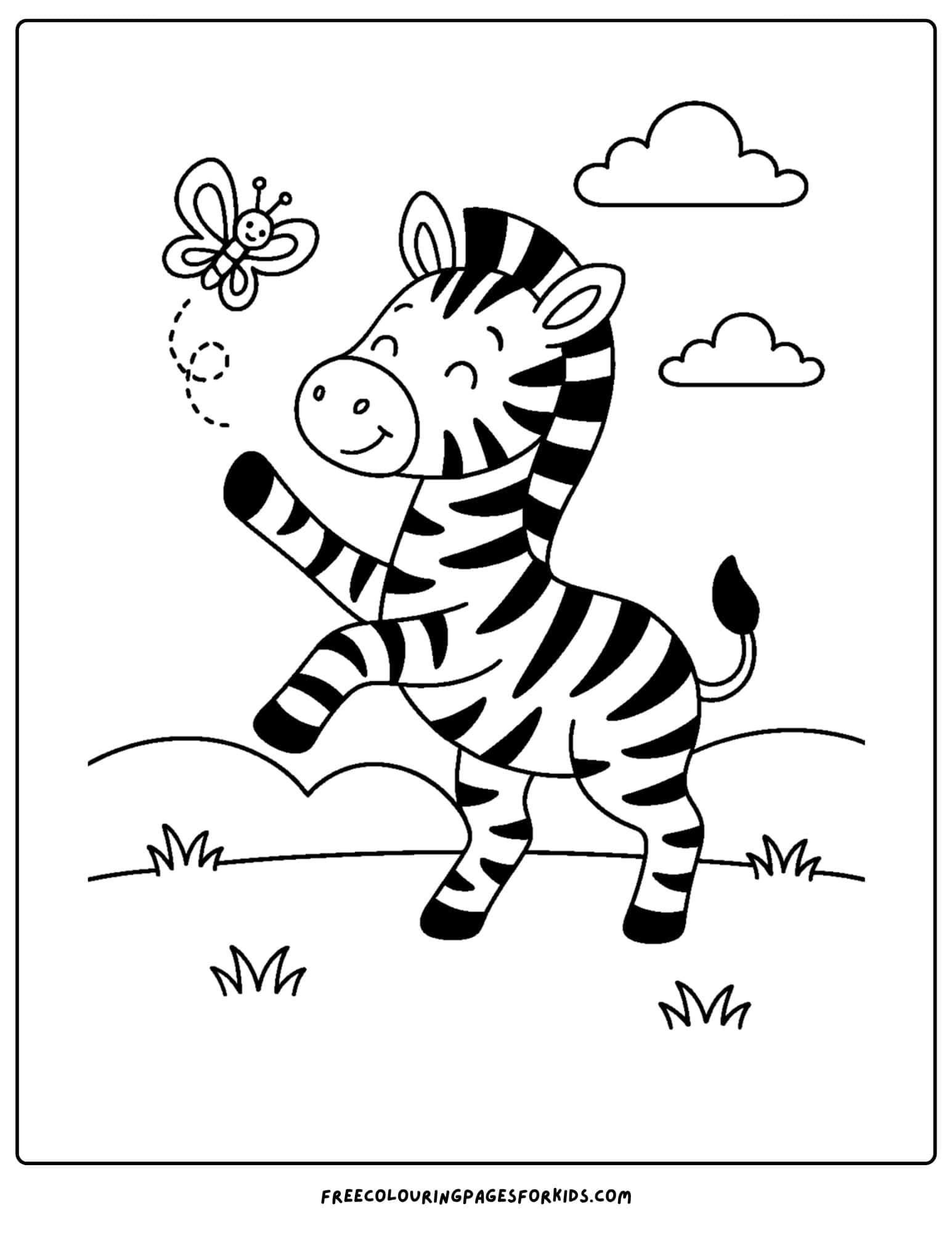 a zebra playing with a butterfly