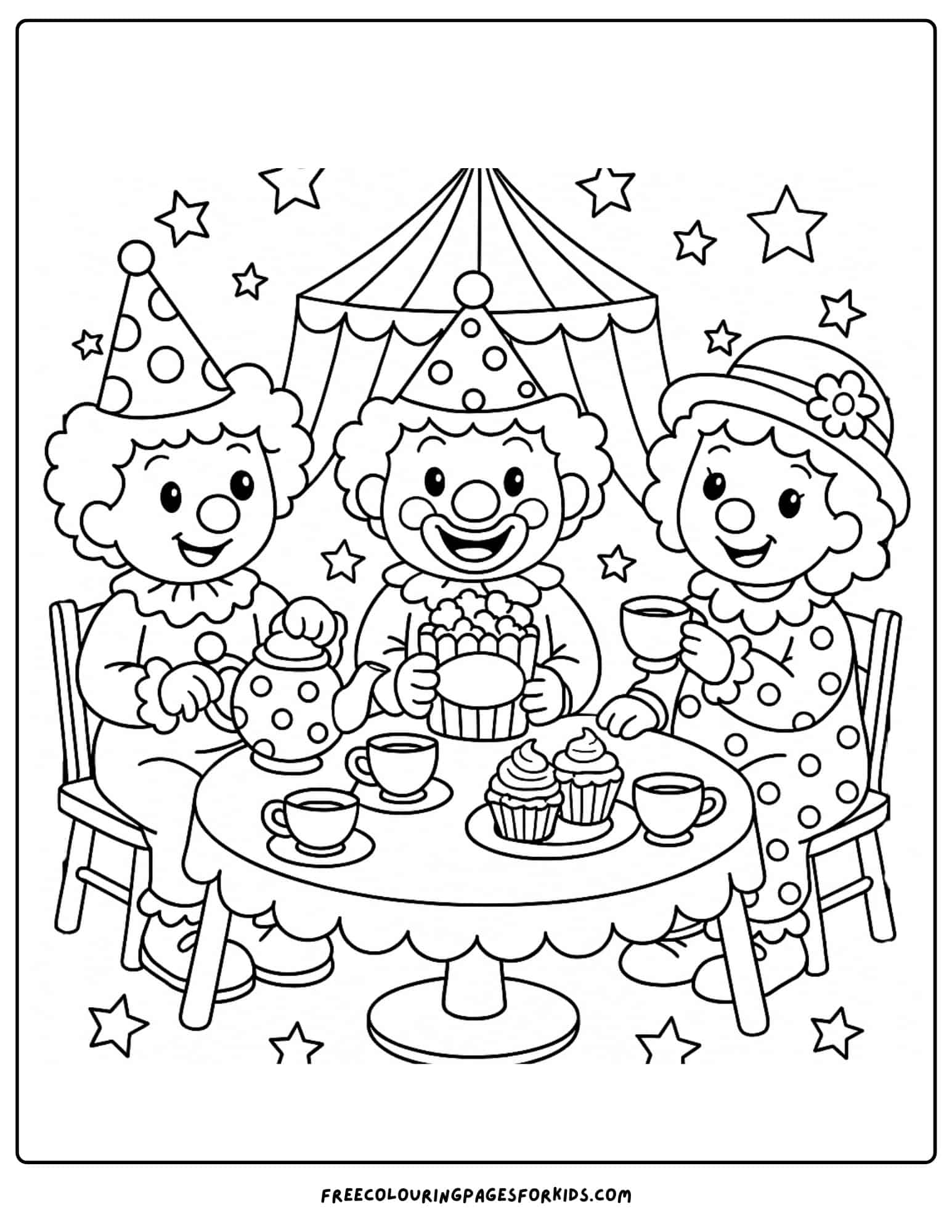 clowns having a tea party