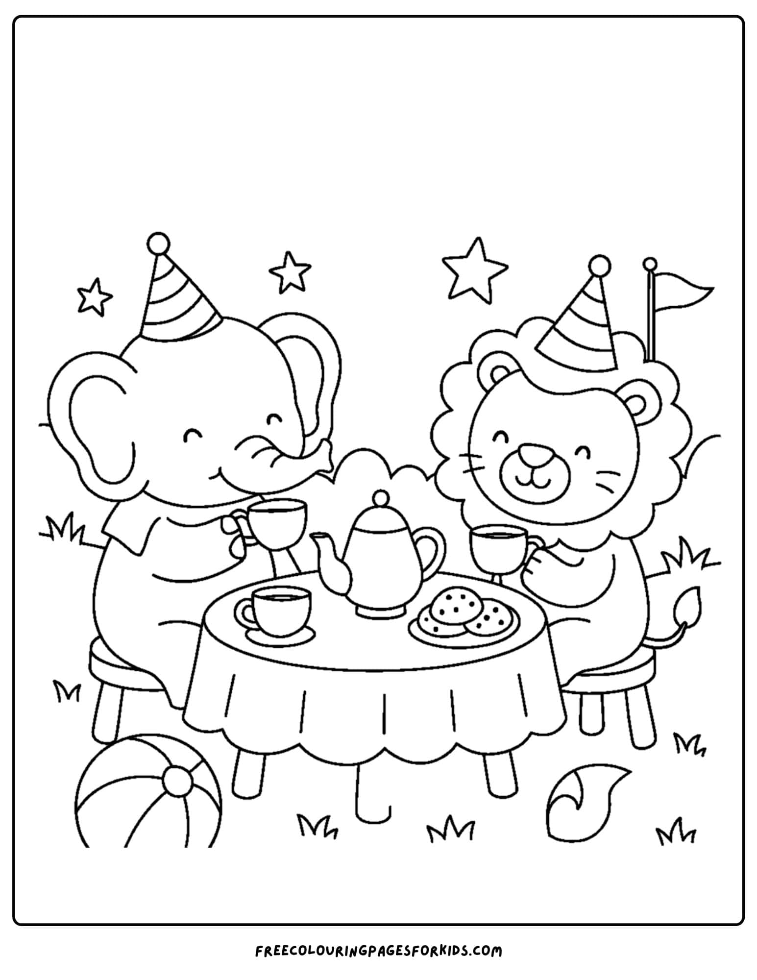 an elephant and a lion having a tea party