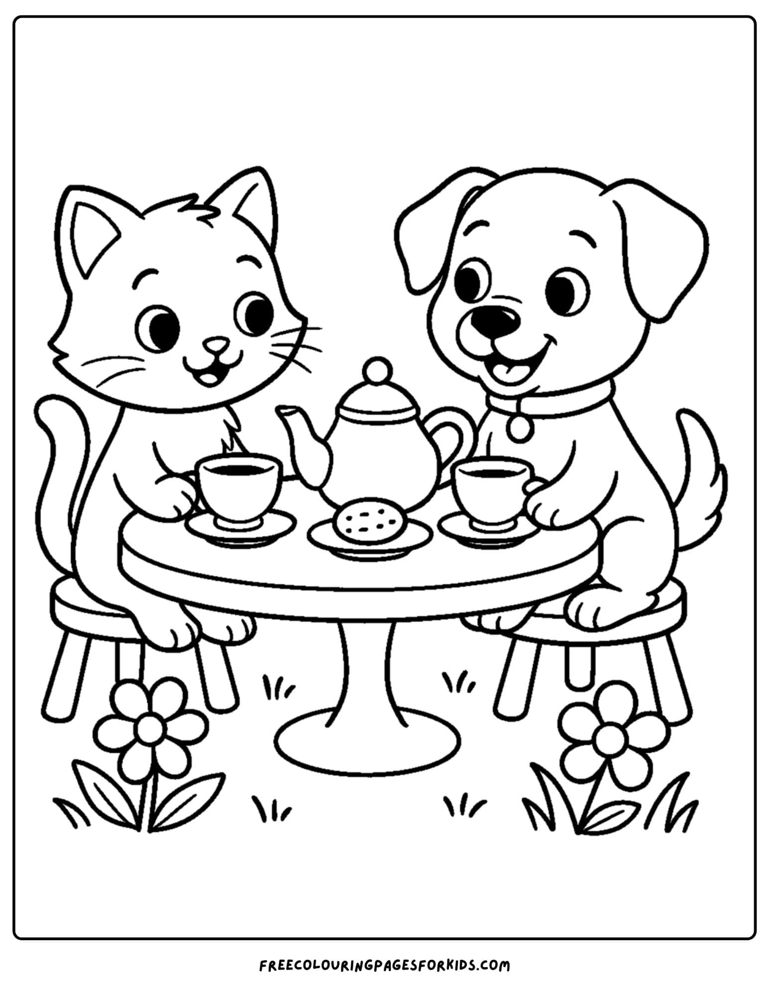 a dog and cat having a tea party
