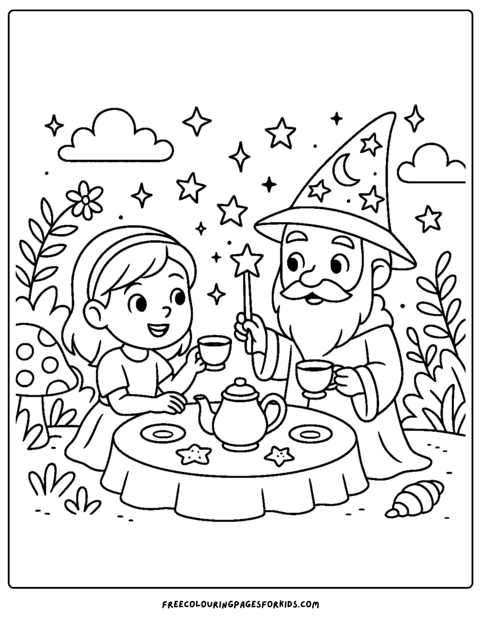 a tea party with a wizard and a girl