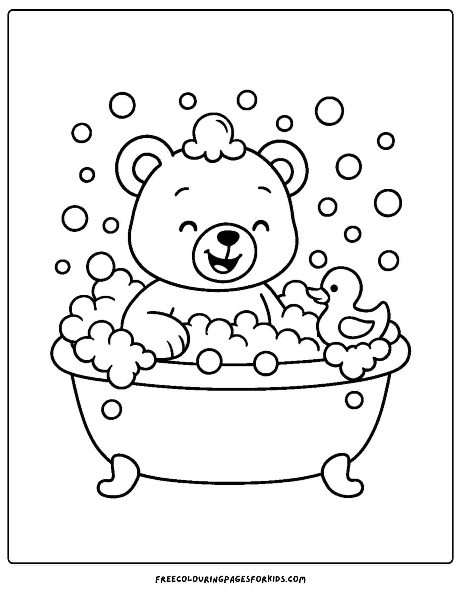 a teddy bear having a bubble bath