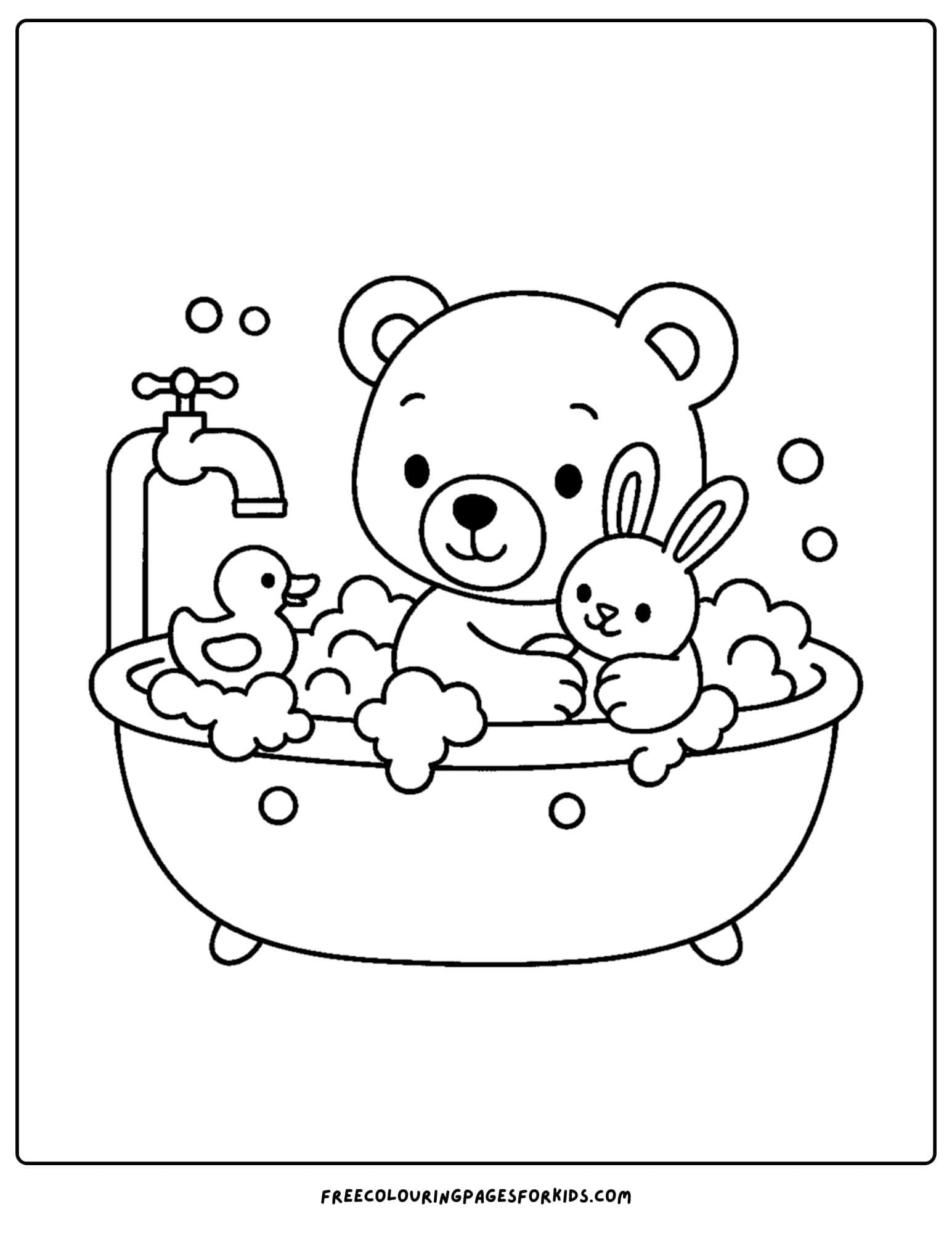 a teddy bear having a bath with a bunny