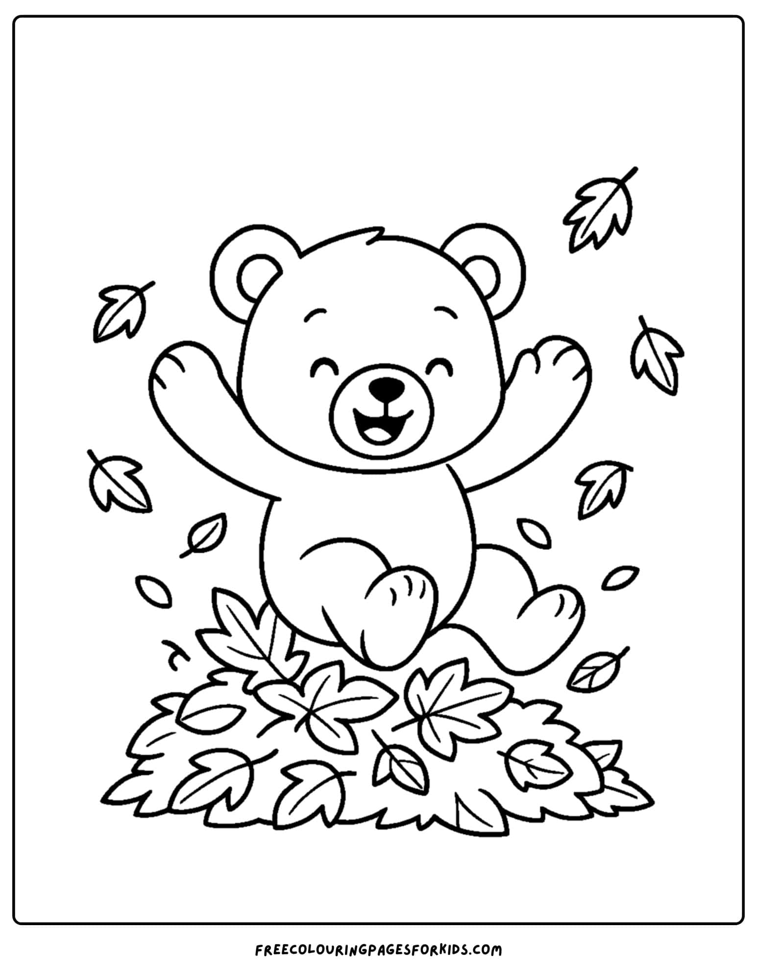 a teddy bear jumping in leaves