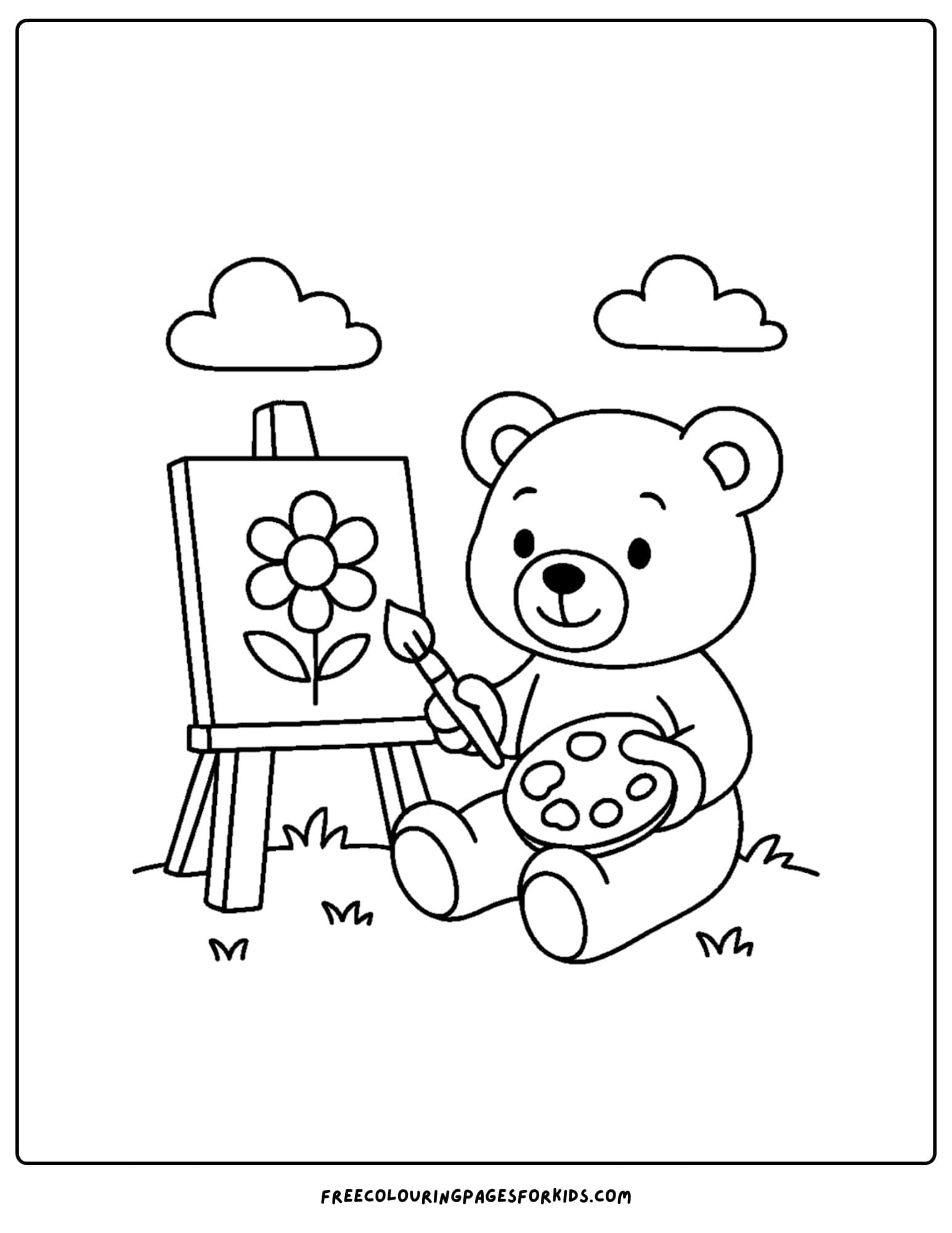 a teddy bear painting a flower