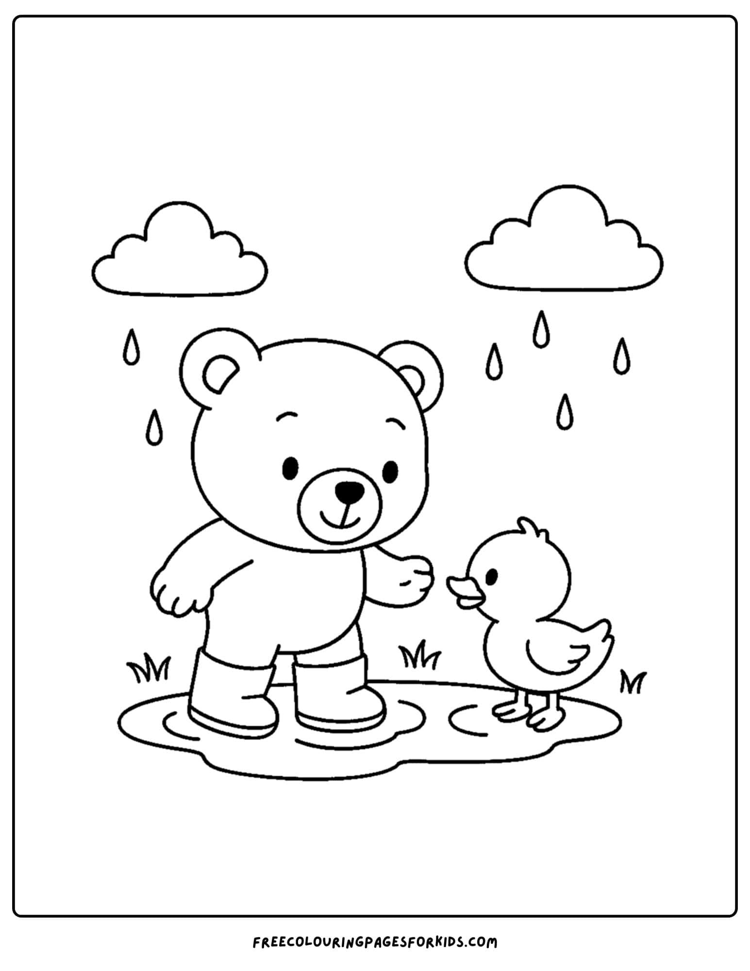 a teddy bear splashing with a duck