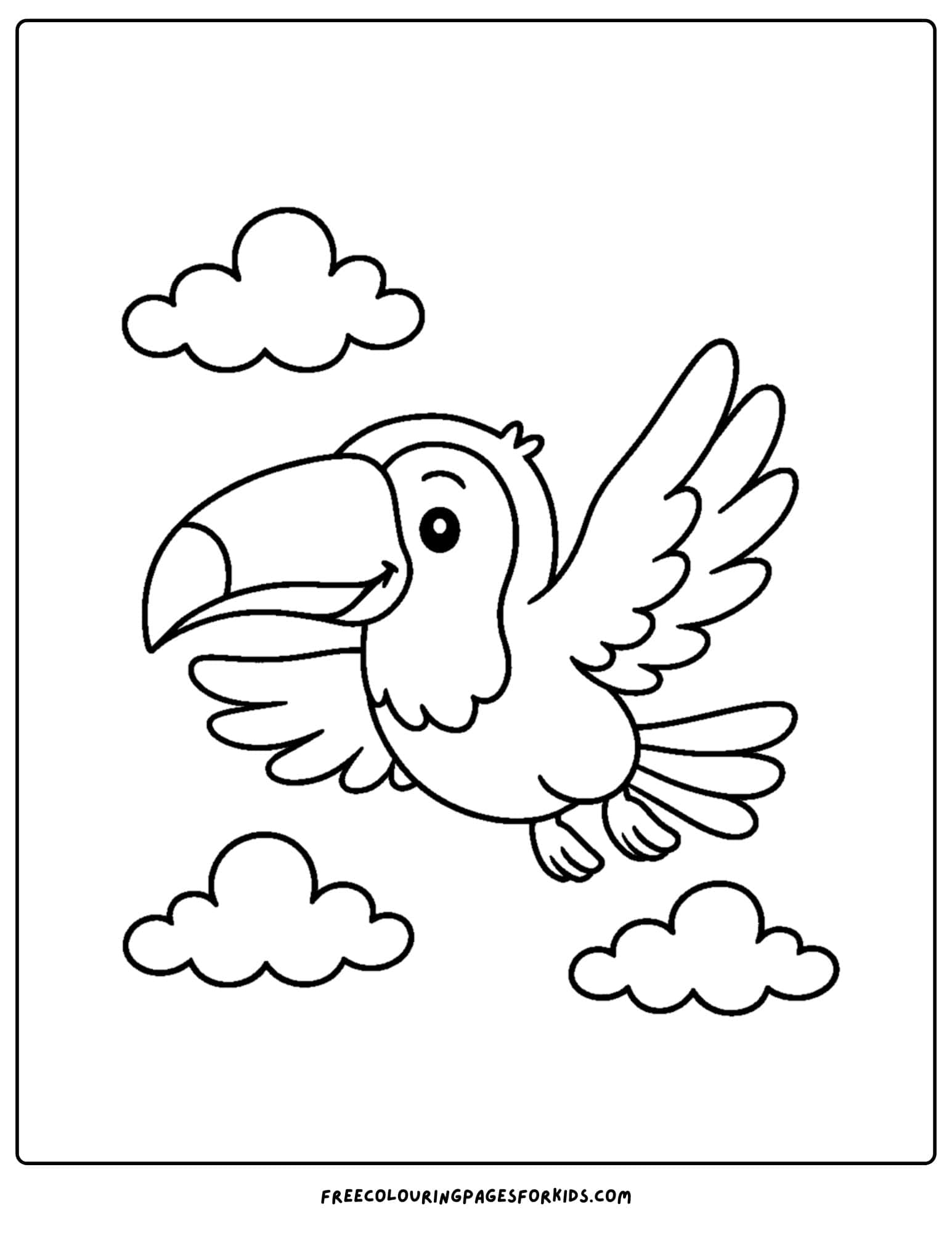 a toucan flying in the clouds