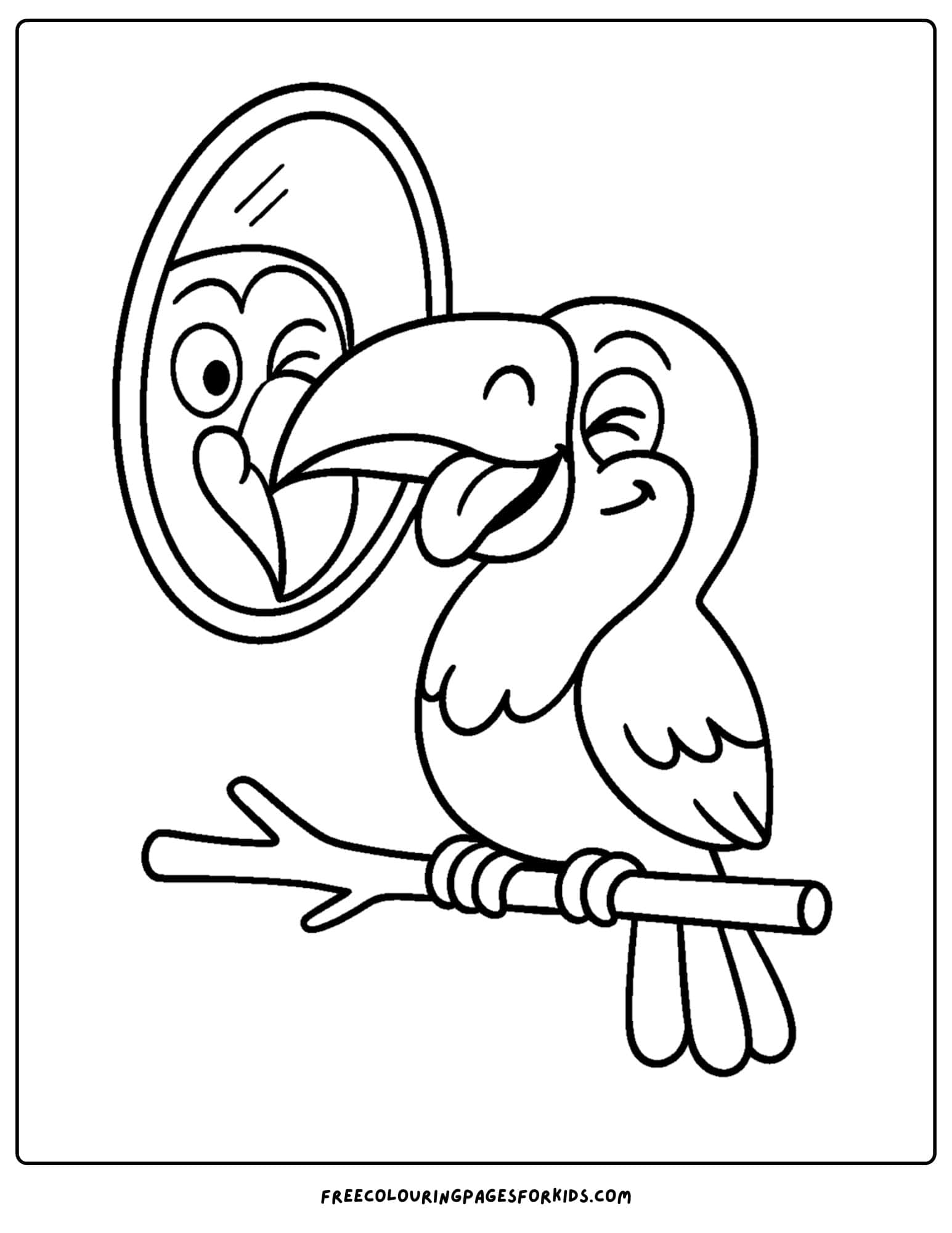 a toucan making funny faces in a mirror