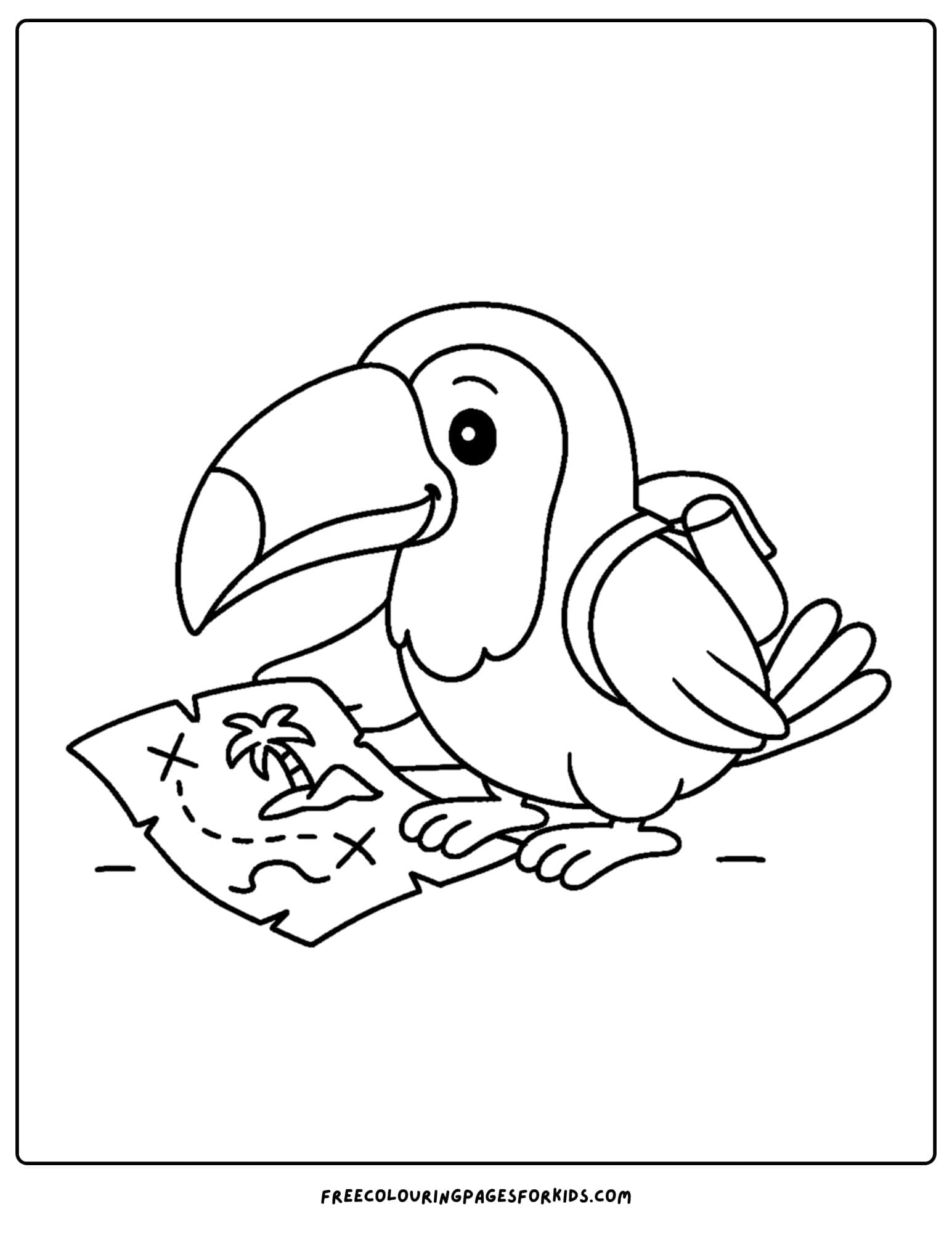 a toucan with a treasure map