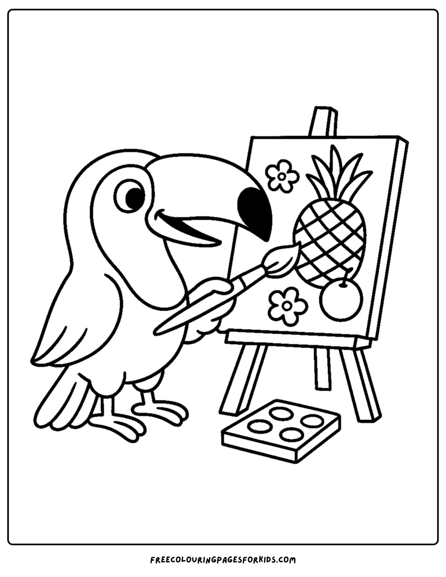 a toucan painting a picture