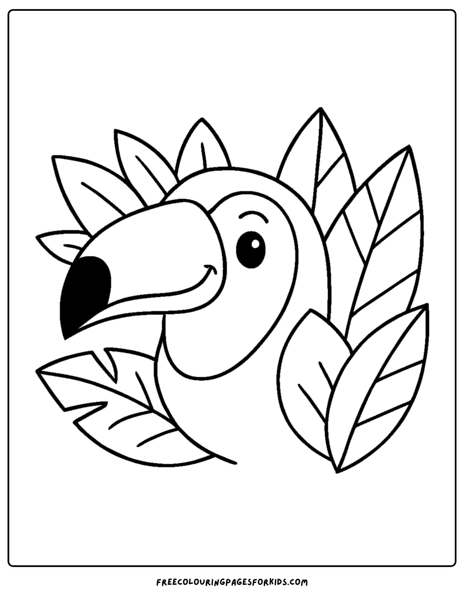 a toucan peeking through leaves