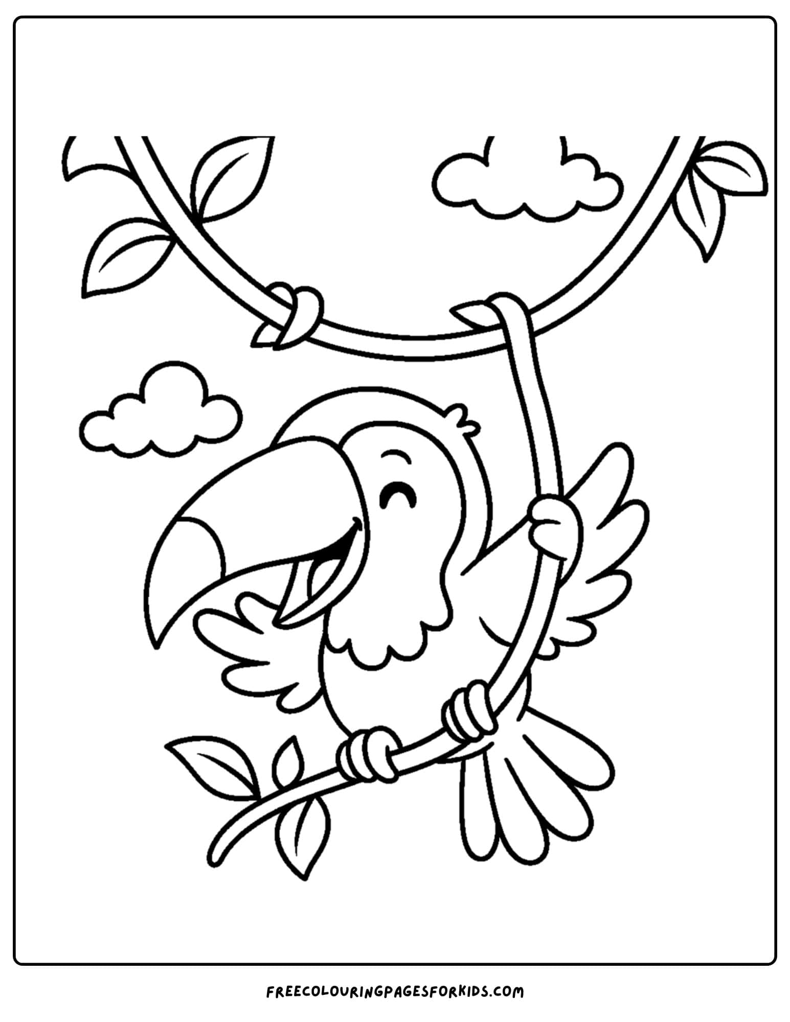 a toucan swinging on a vine