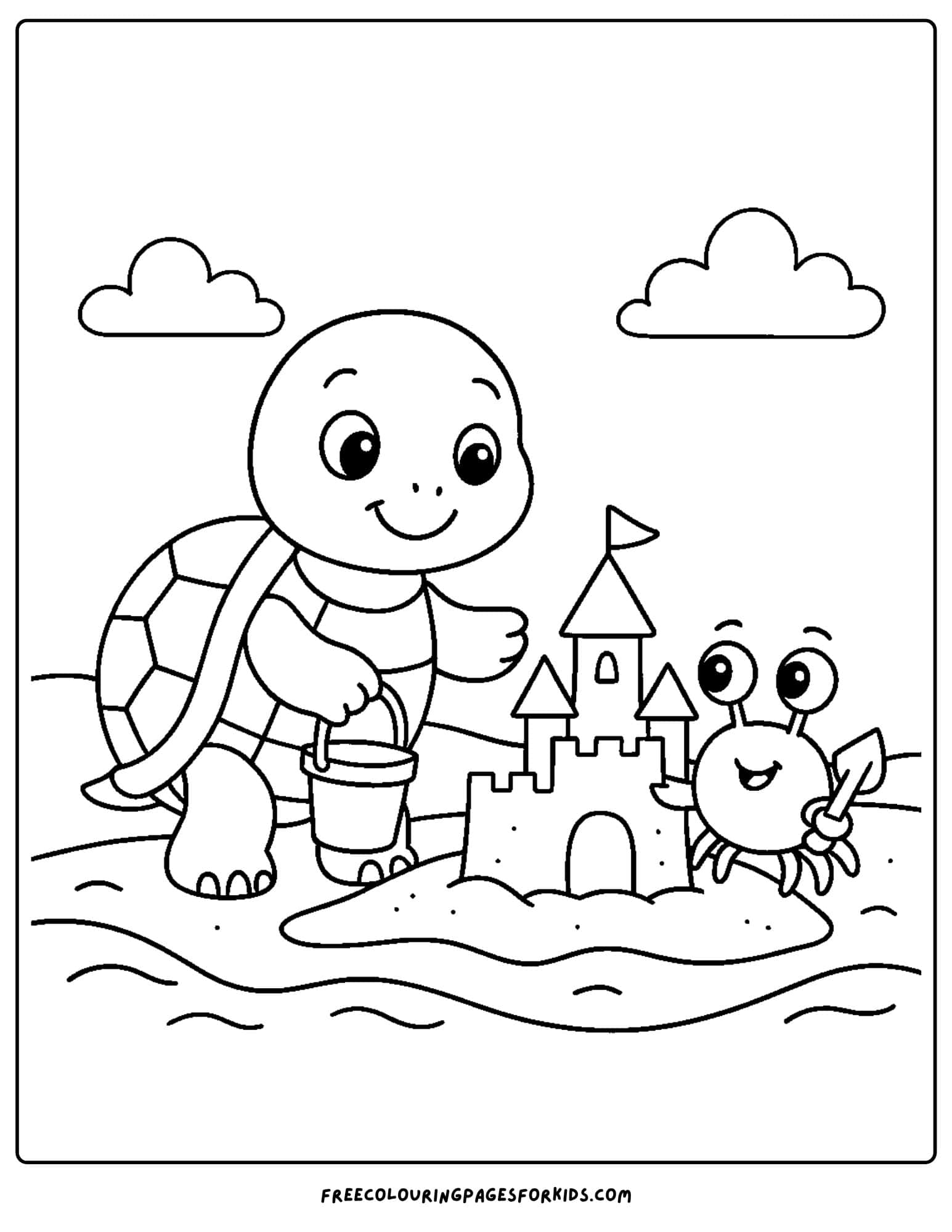 a turtle building a sandcastle