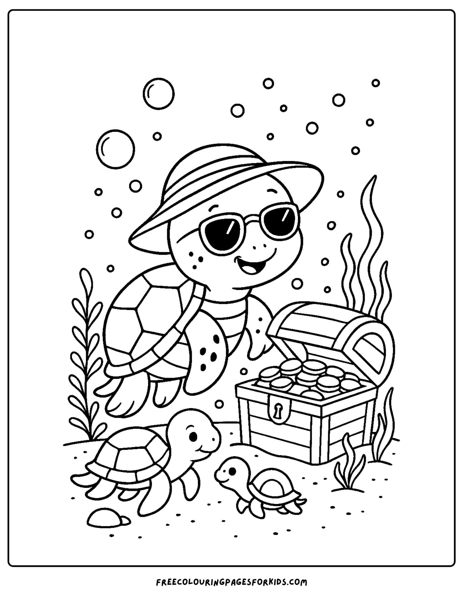 a turtle finding a treasure chest