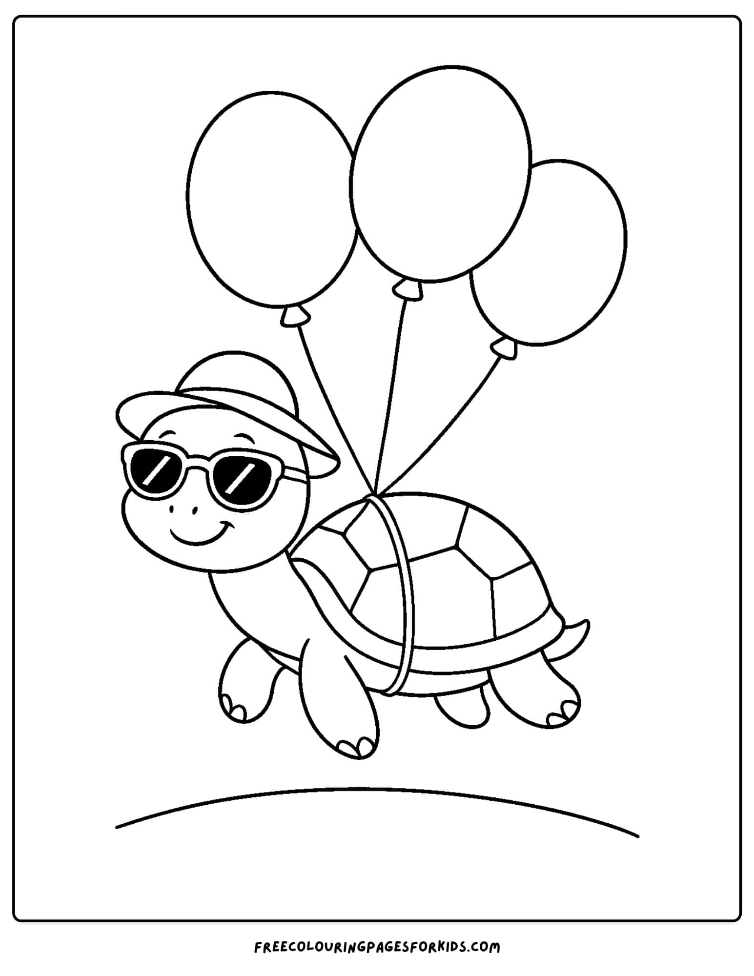 a turtle floating in the air with balloons