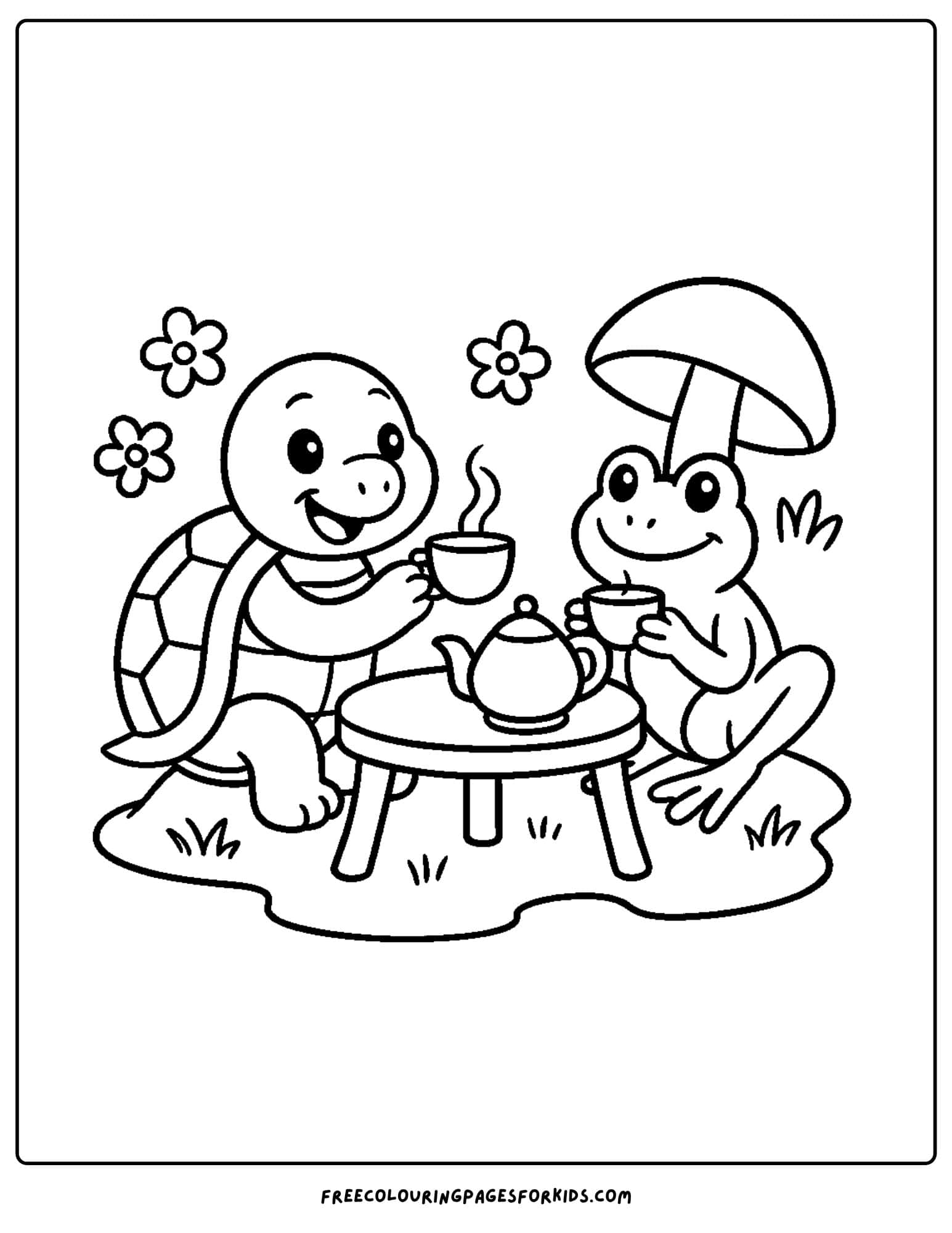 a turtle having a tea party with a frog