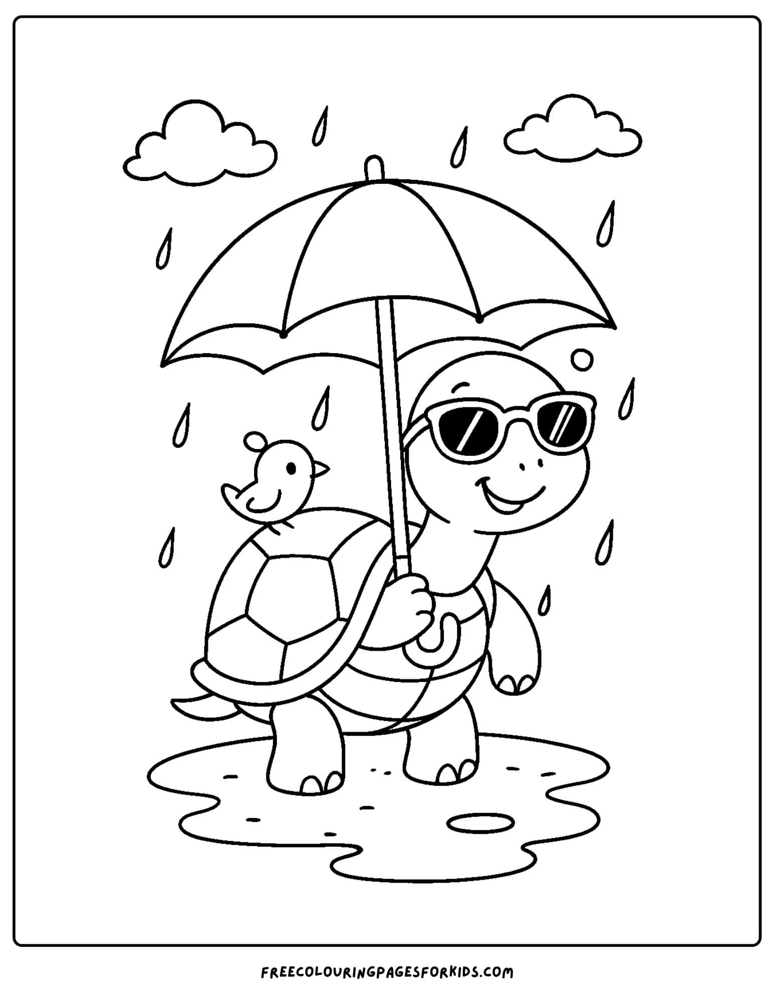 a turtle holding an umbrella in the rain