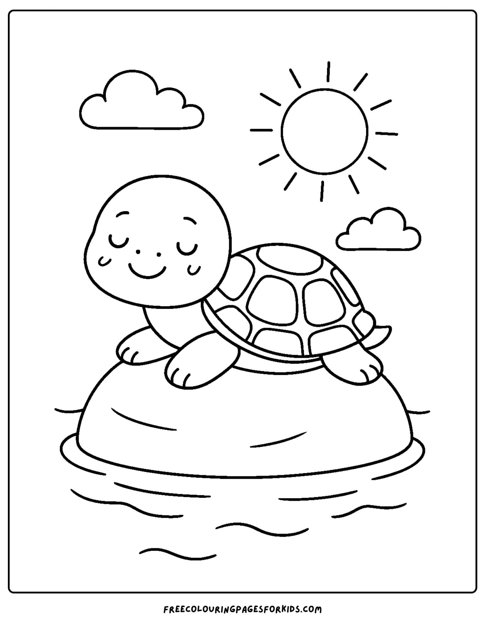 a turtle sunbathing on a rock