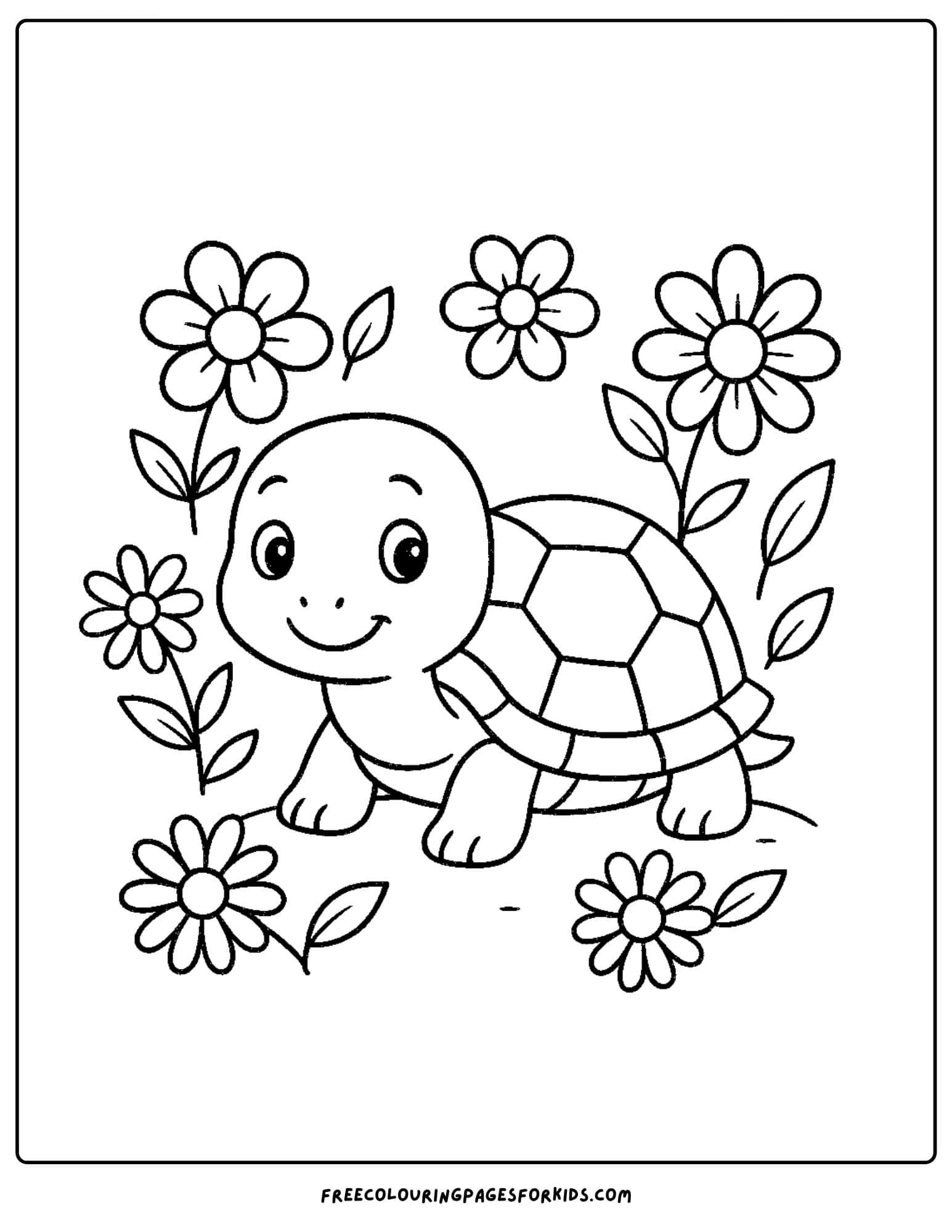 a turtle surrounded by flowers