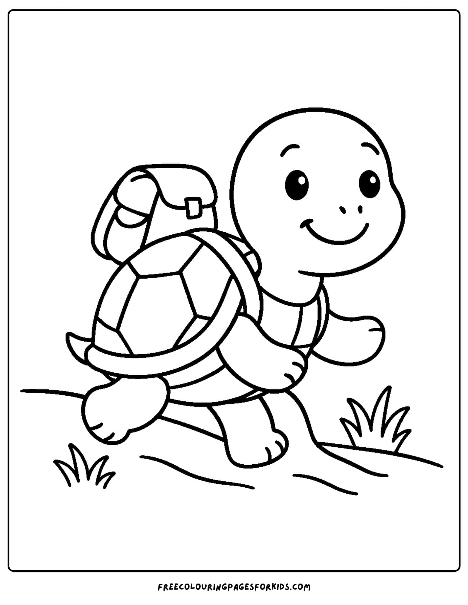 a turtle walking with a backpack