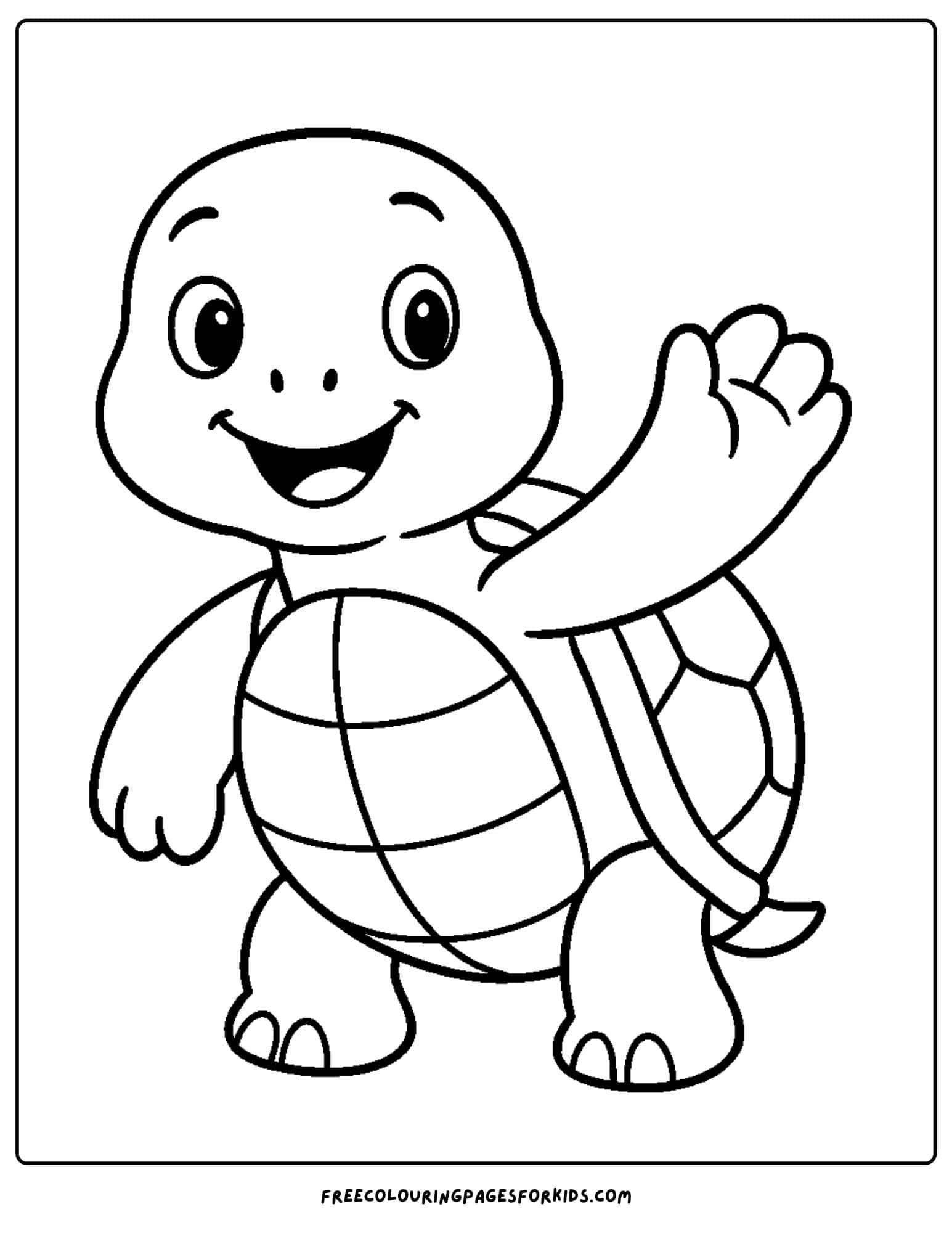 a turtle waving and smiling