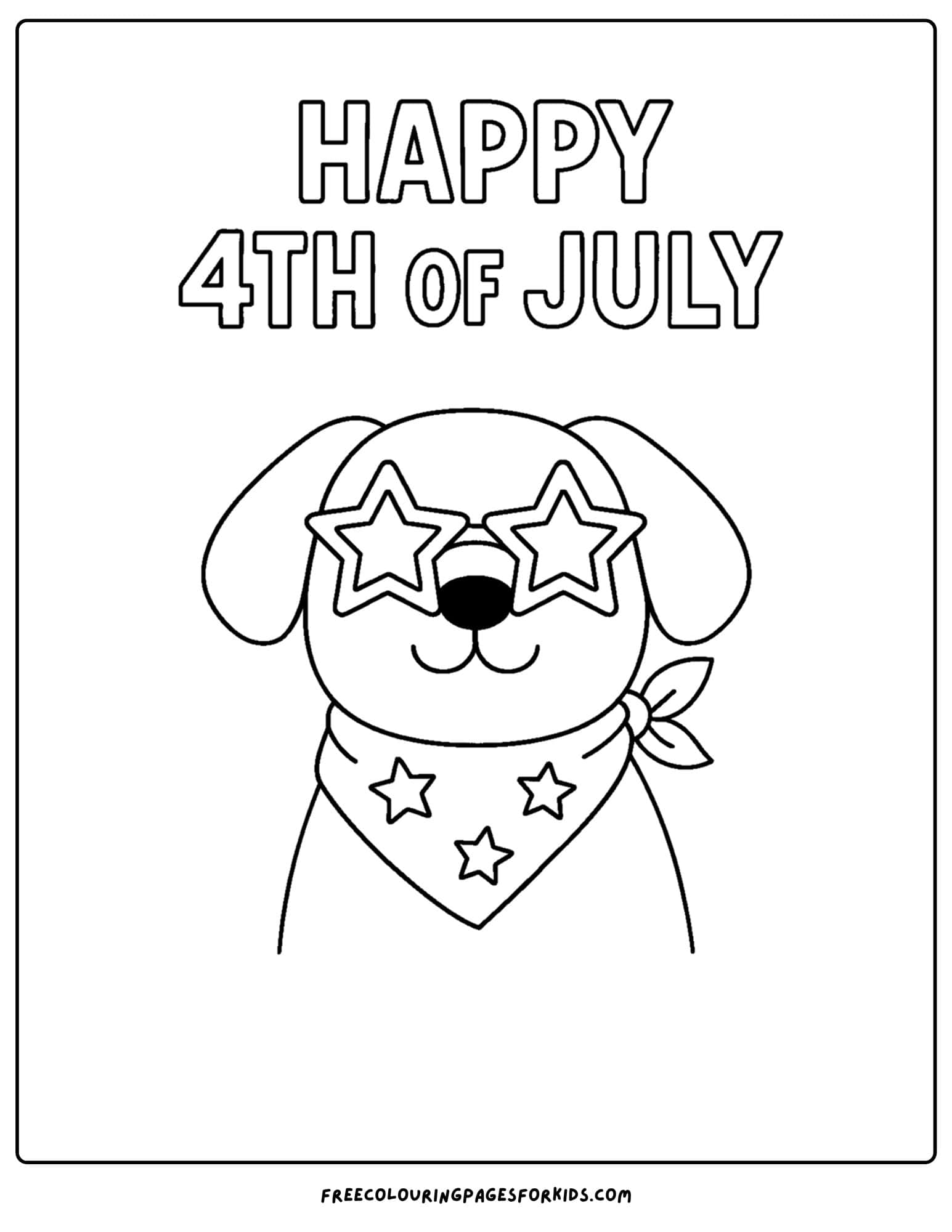 4th of july dog wearing star glasses coloring page