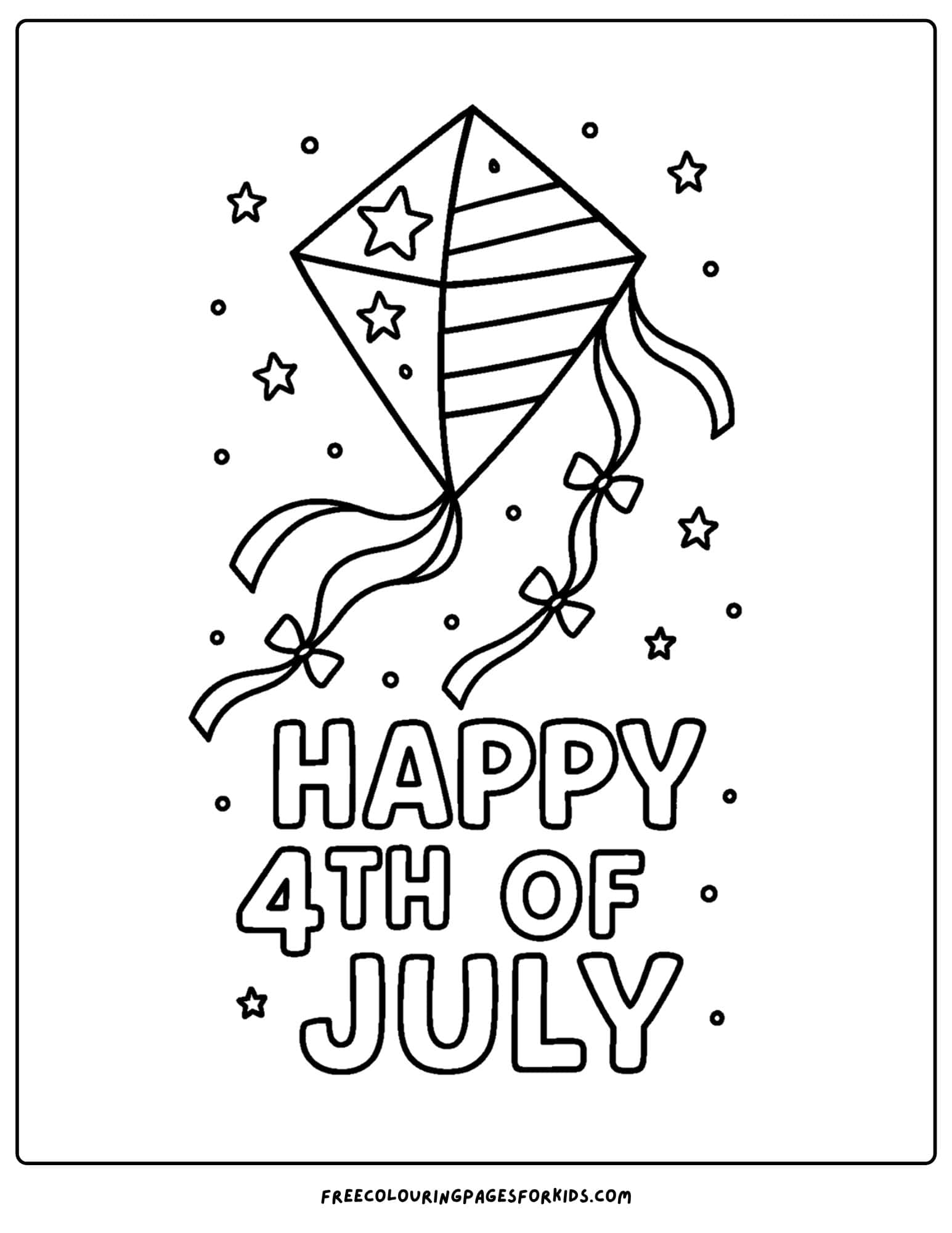 4th of july kite and streamers coloring page