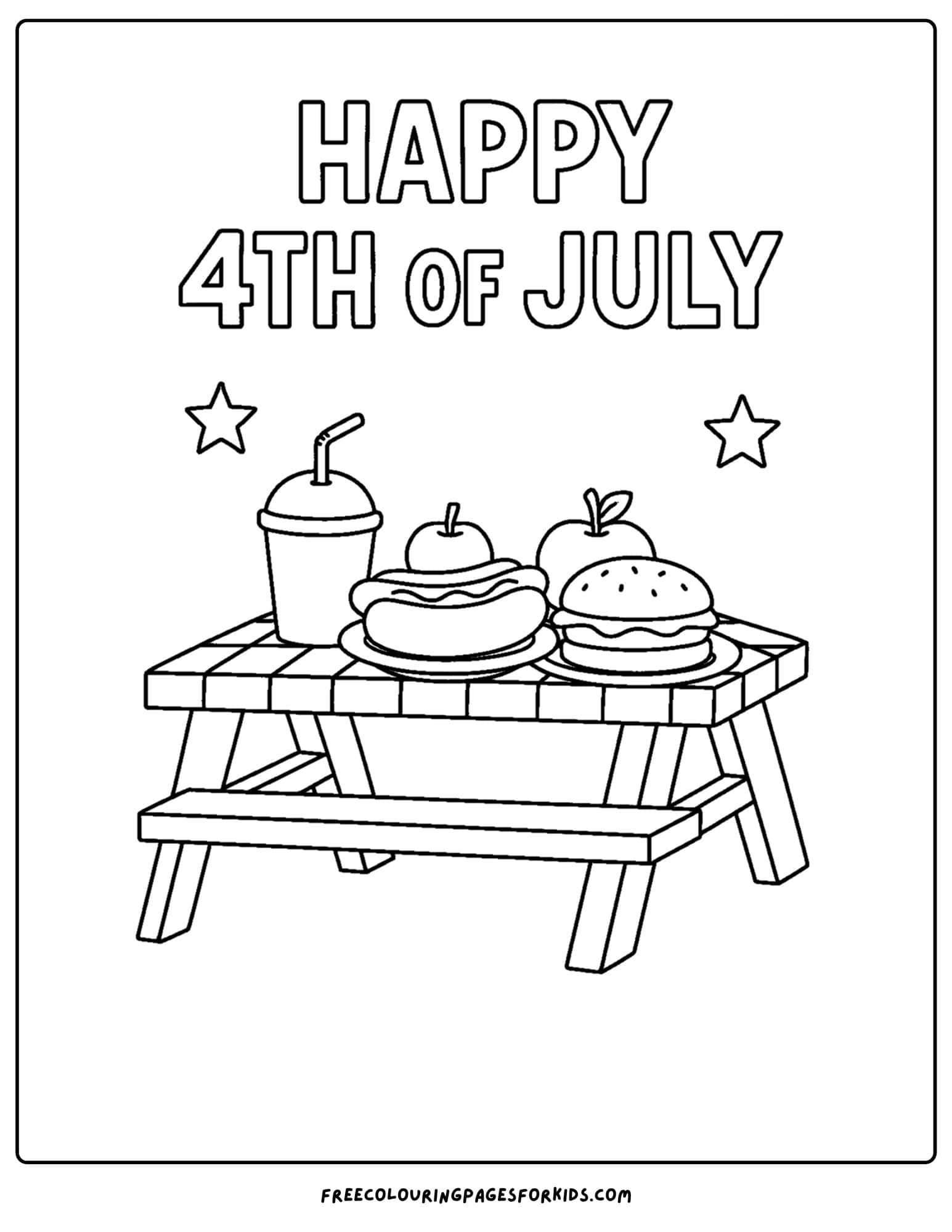 4th of july picnic table coloring page