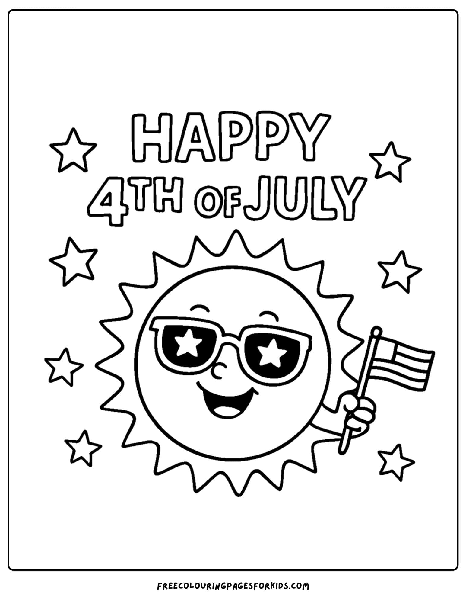4th of july happy sun coloring page