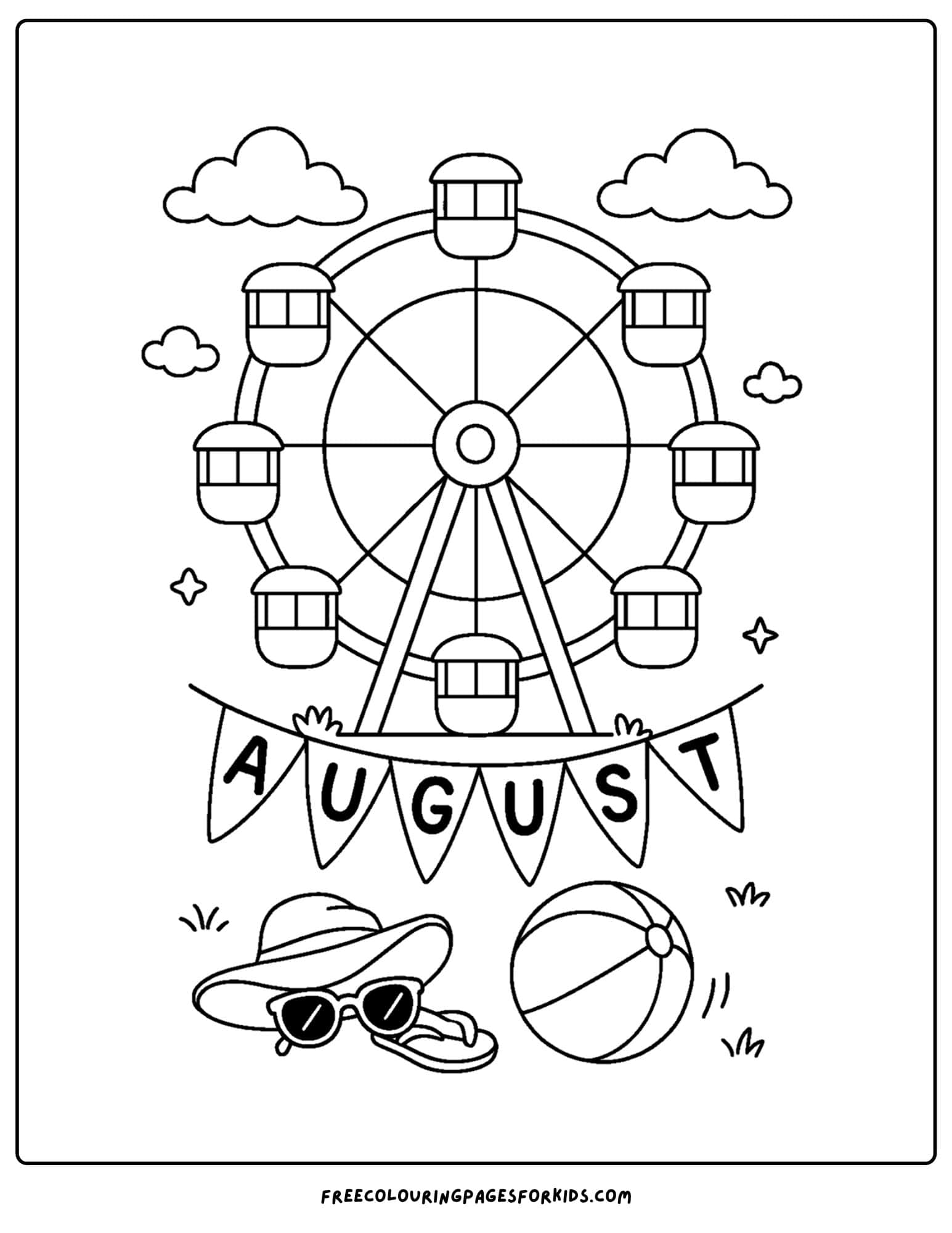 august coloring page of a carnival ferris wheel
