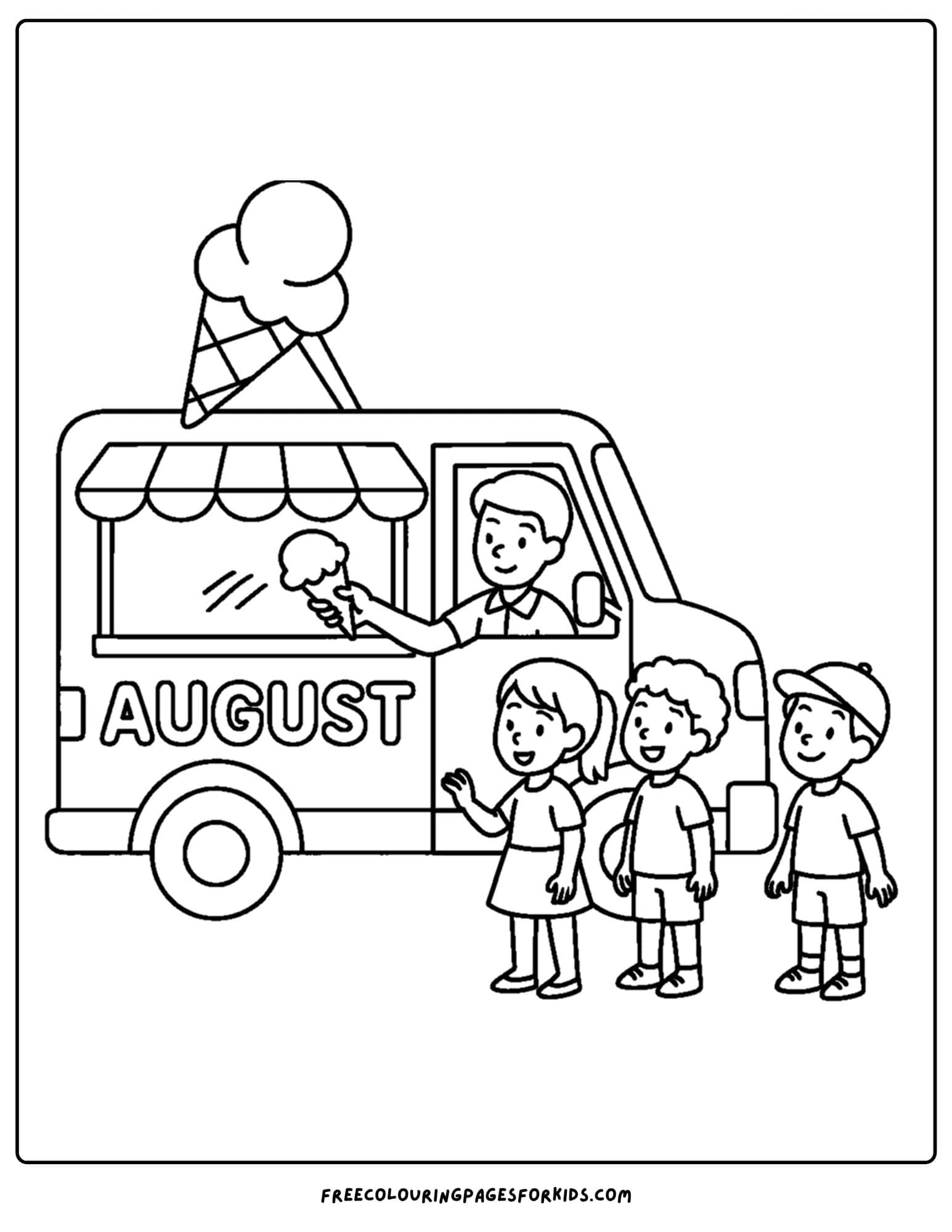 august coloring page of an ice cream truck