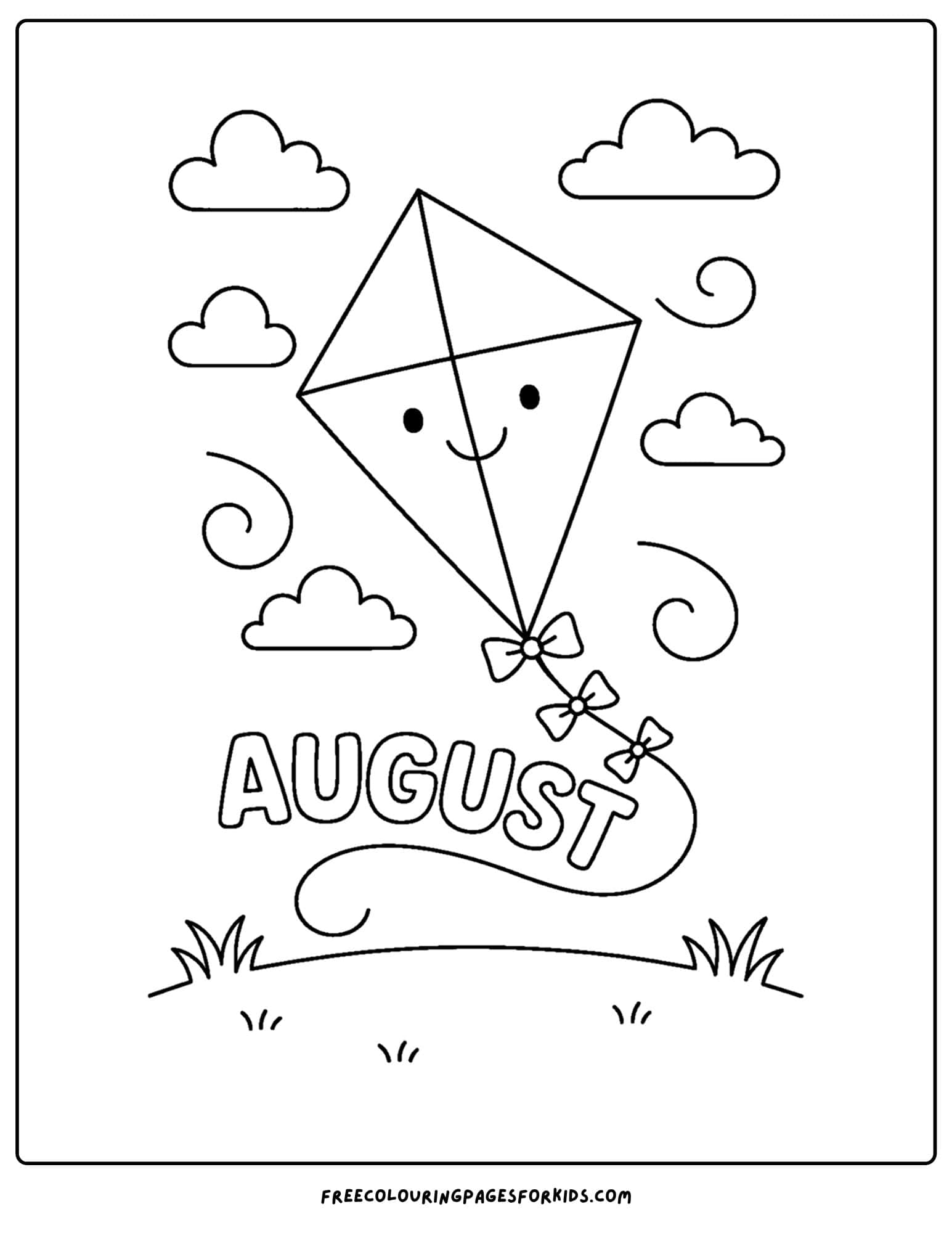 august coloring page flying a kite