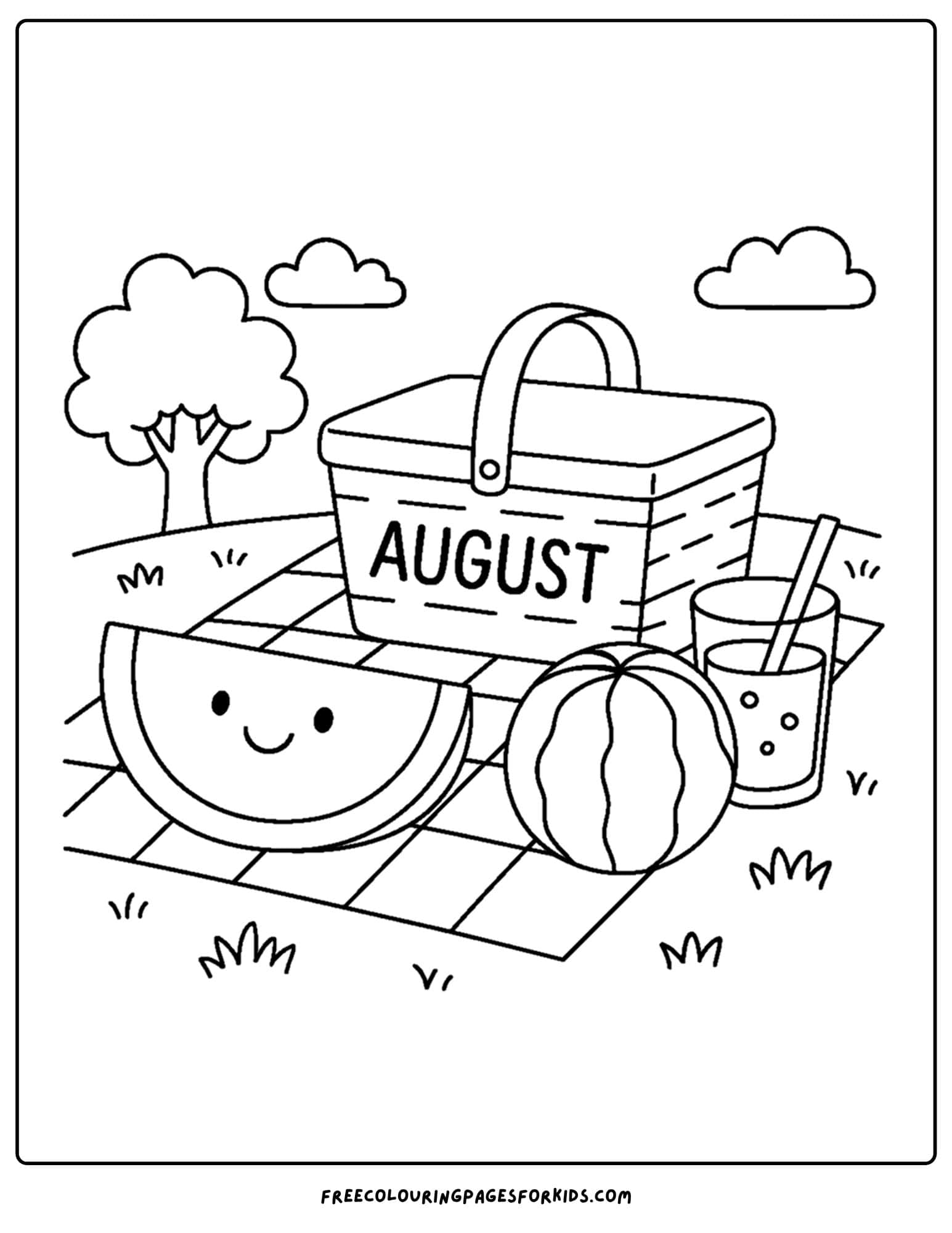 august coloring page having a summer picnic
