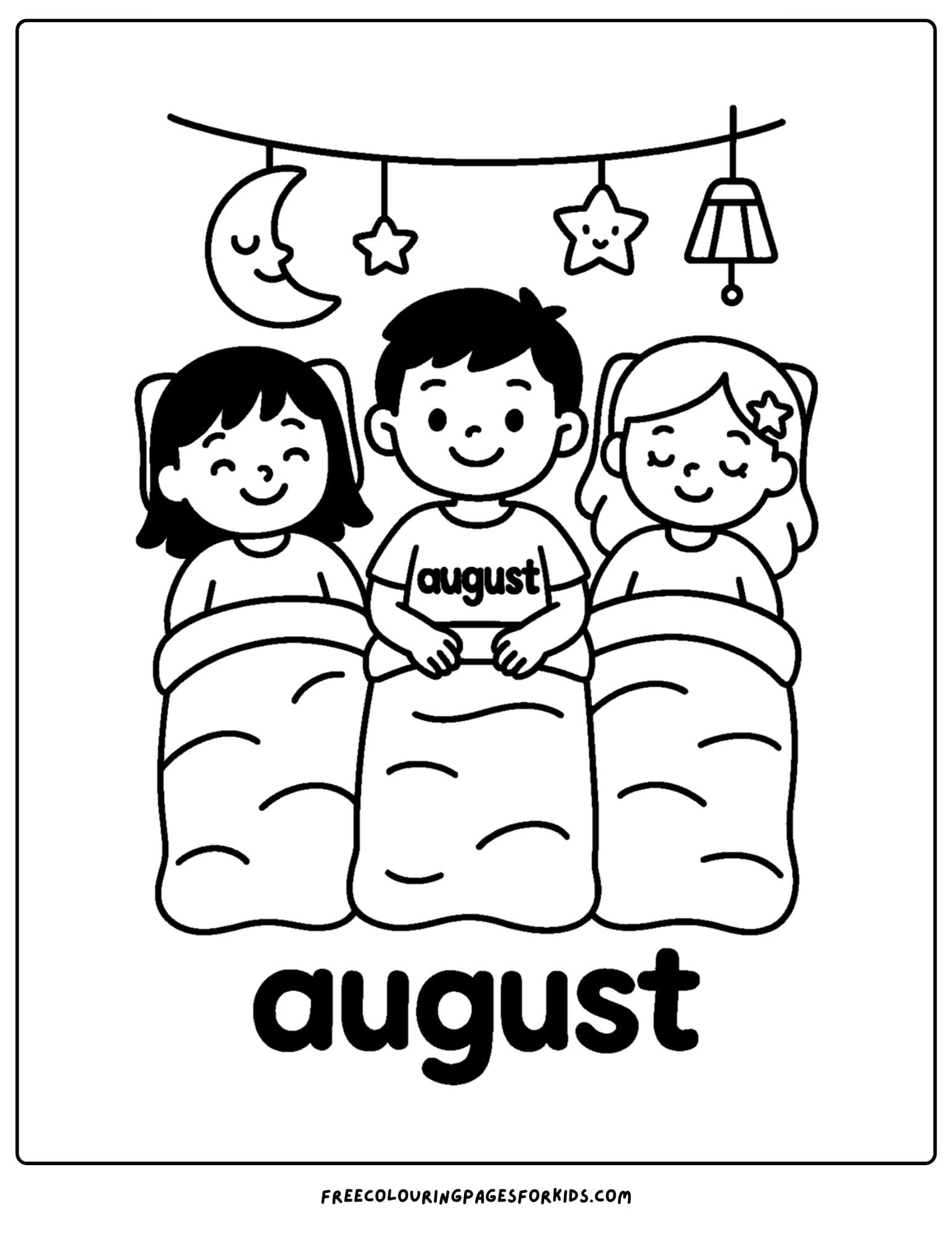 august coloring page friends sleep over