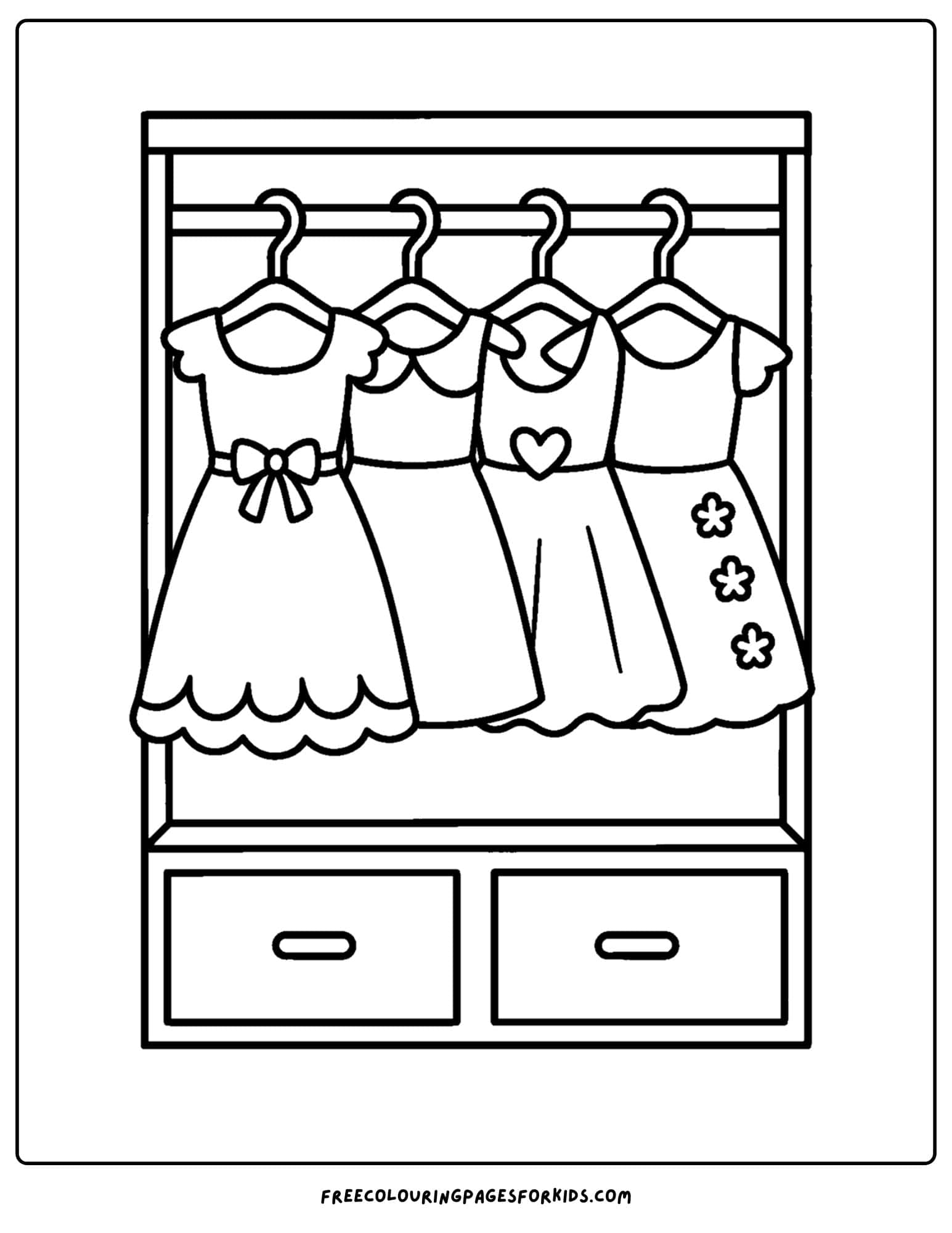 dresses hanging neatly coloring page