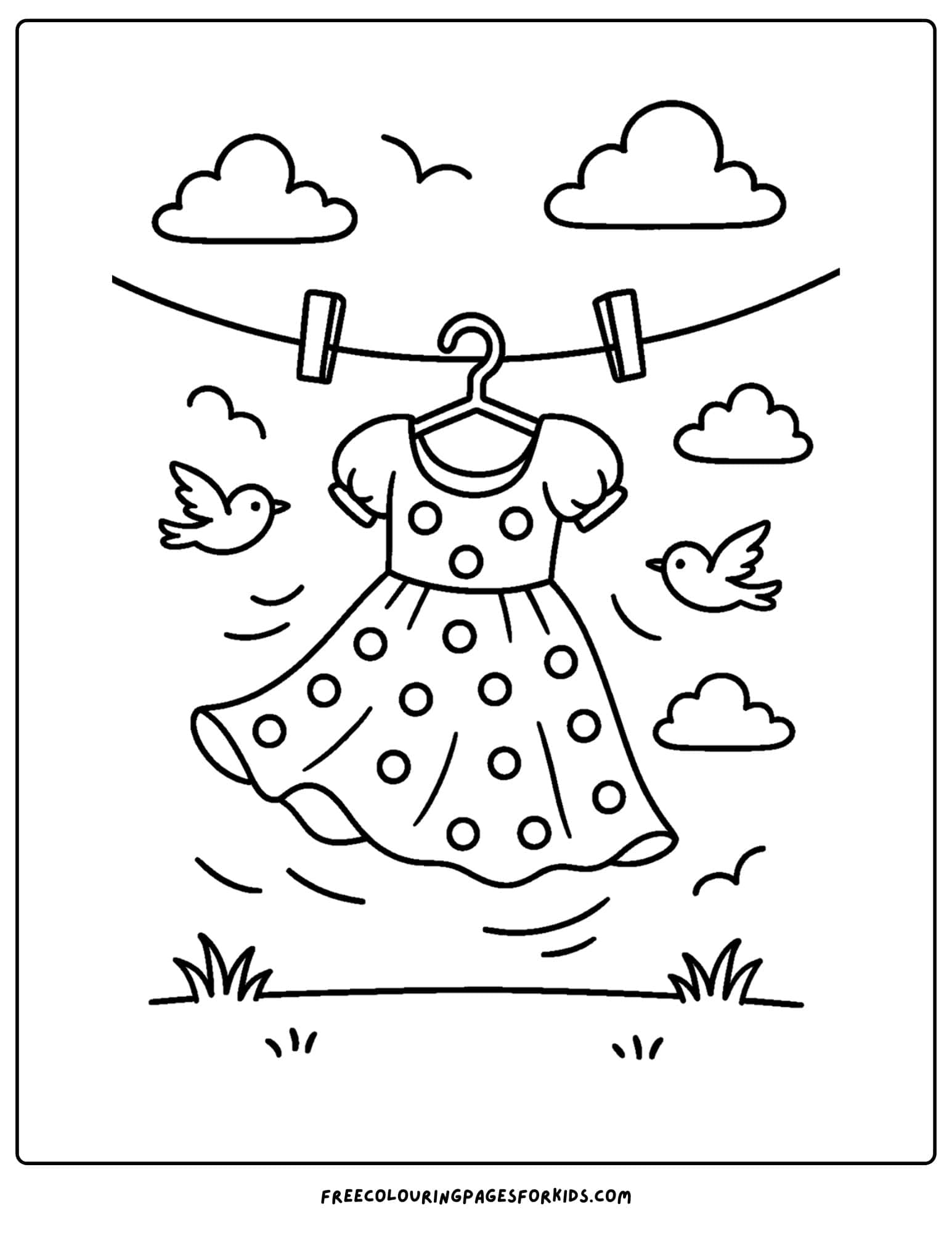 a dress hanging on a clothes line coloring page