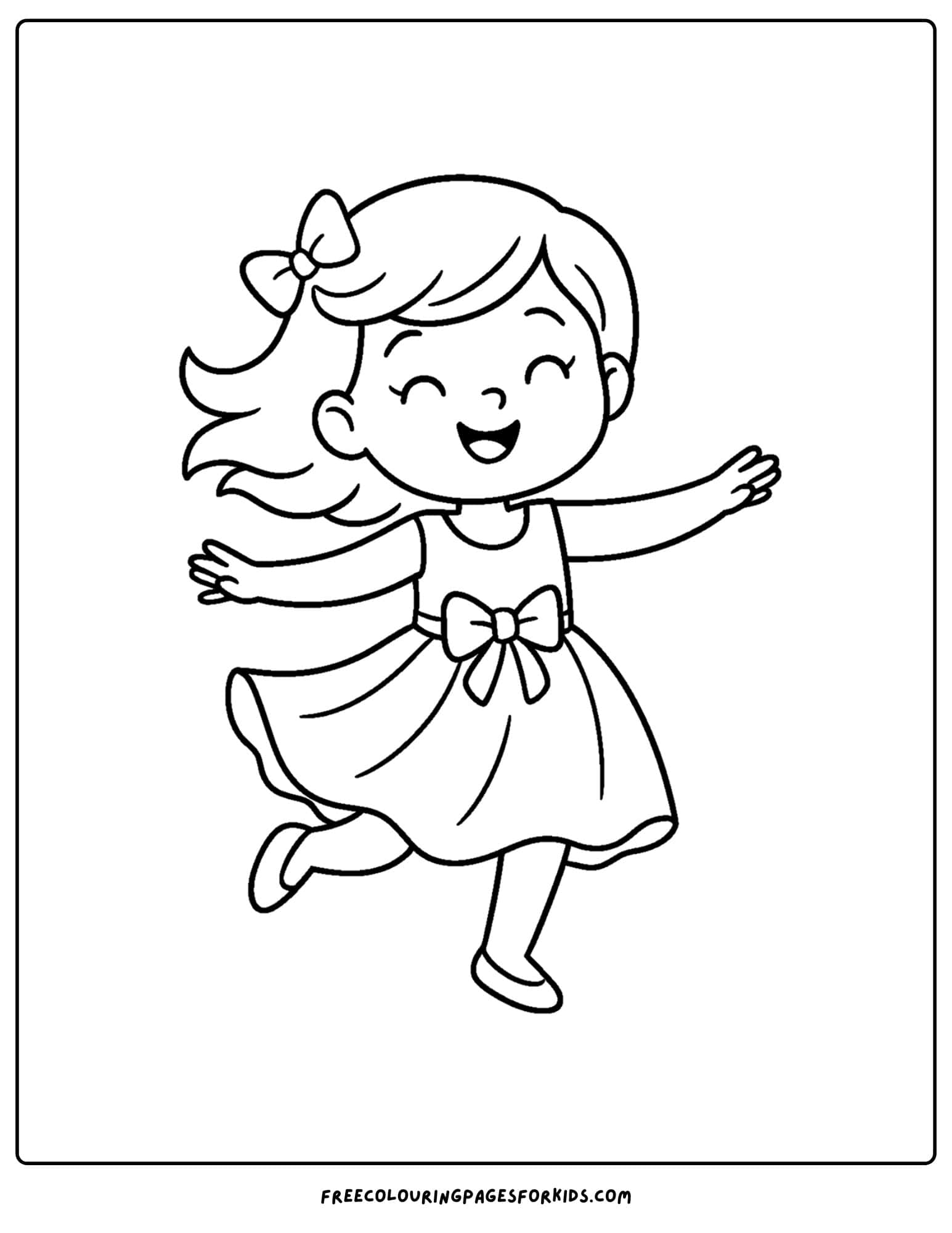 a girl twirling in a dress coloring page
