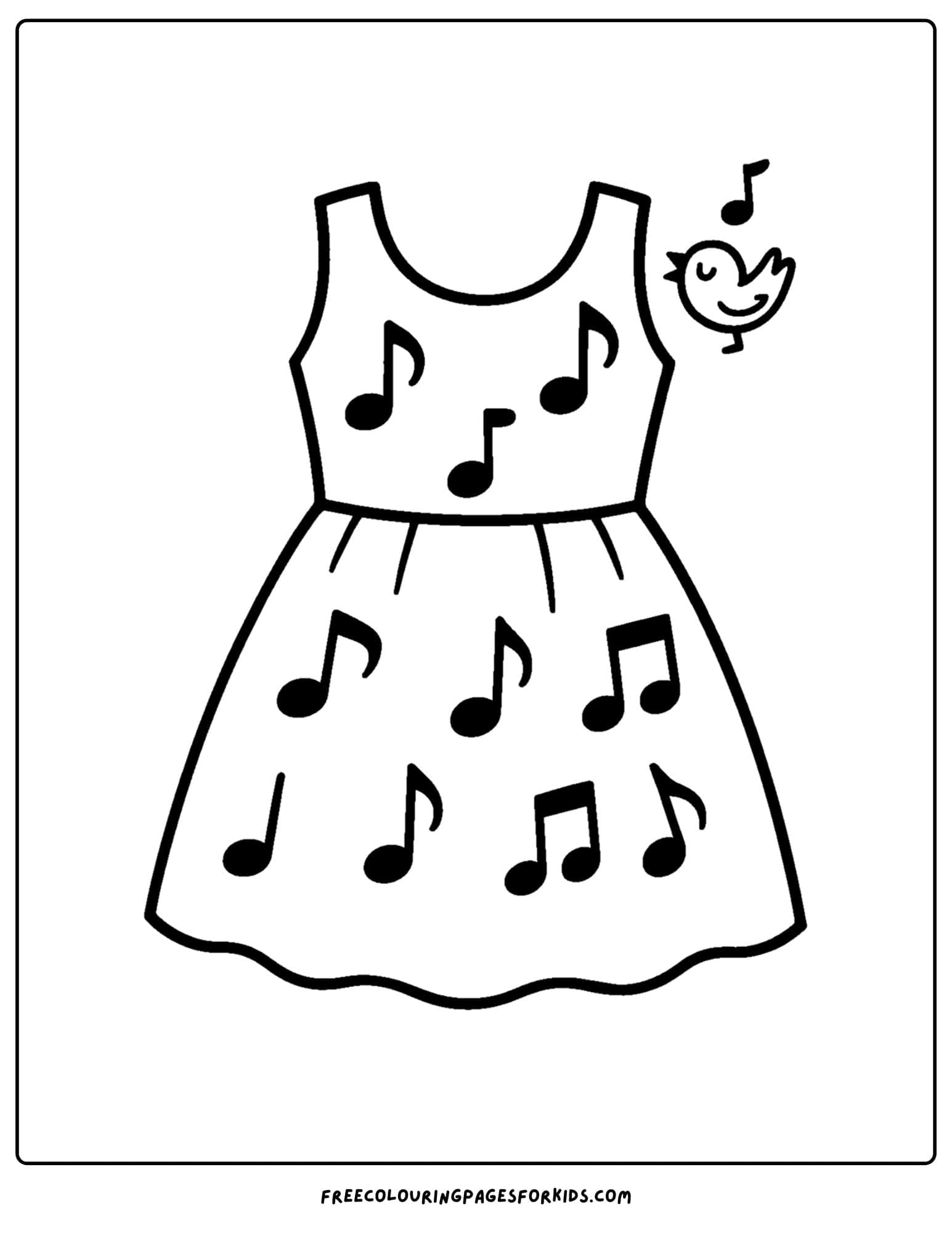 a dress with musical notes coloring page
