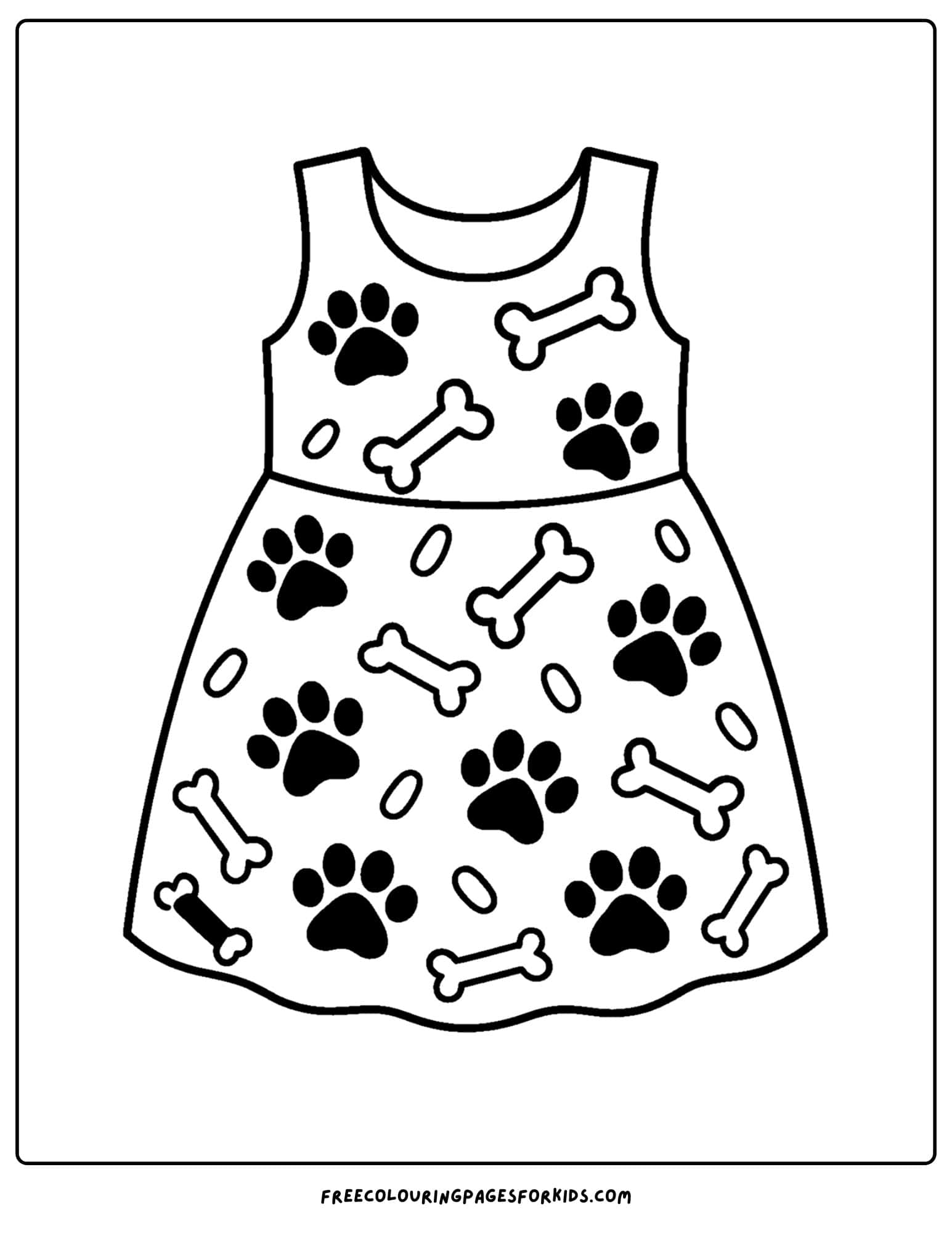 a paw print and bone dress coloring page