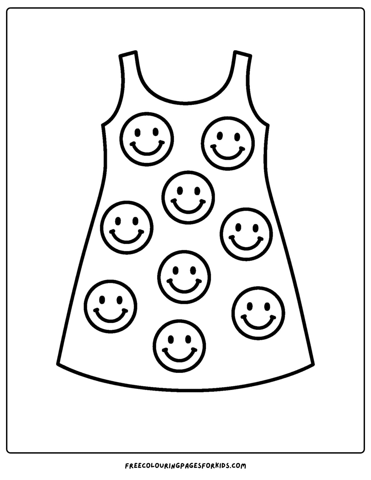 a dress with smiling faces coloring page