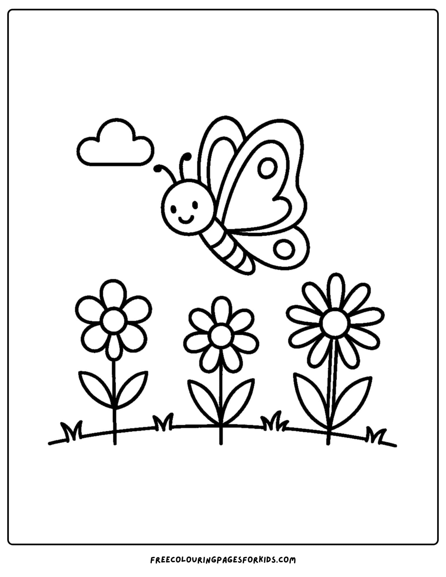 an easy to color butterfly and flowers