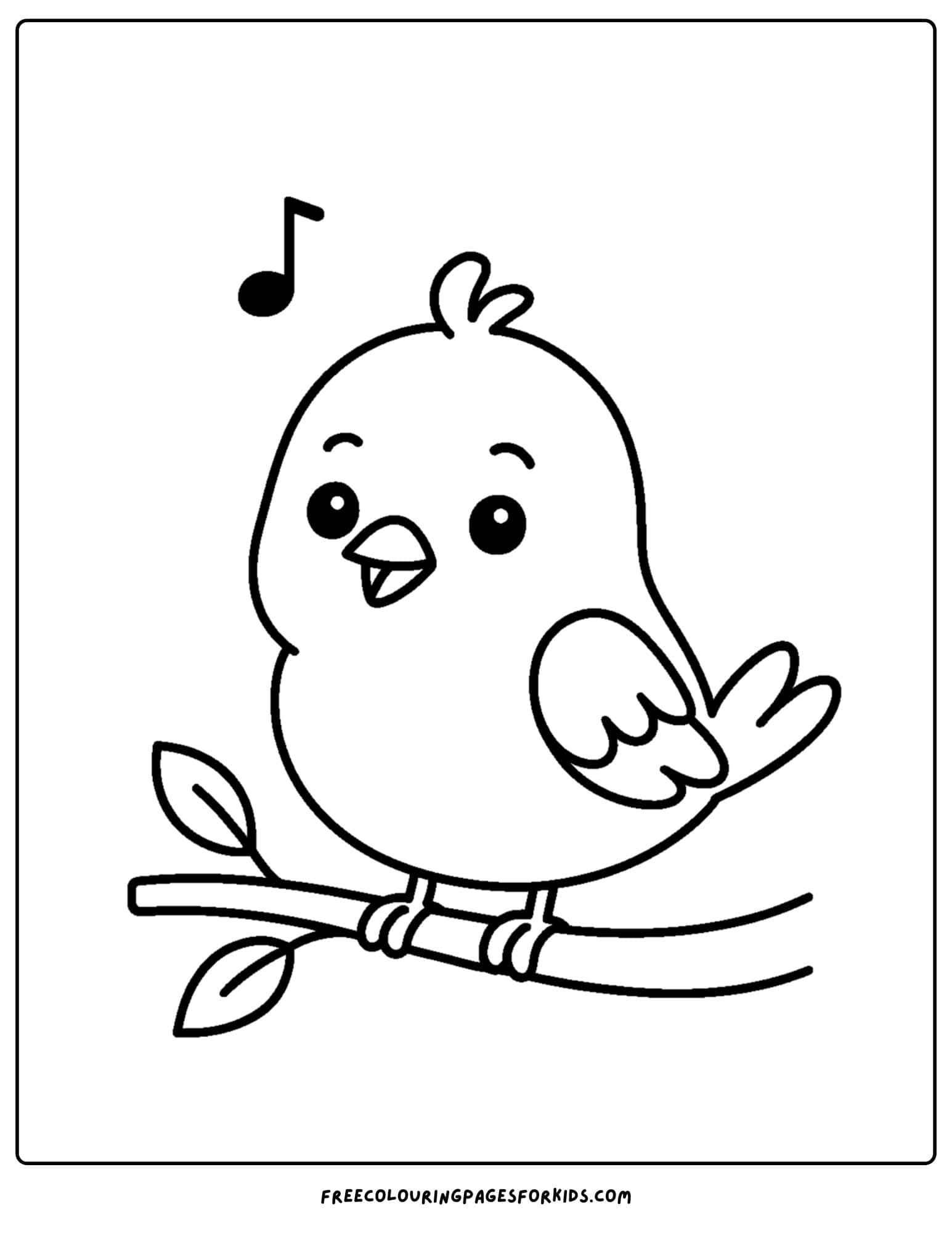 an easy to color bird sitting on a branch singing